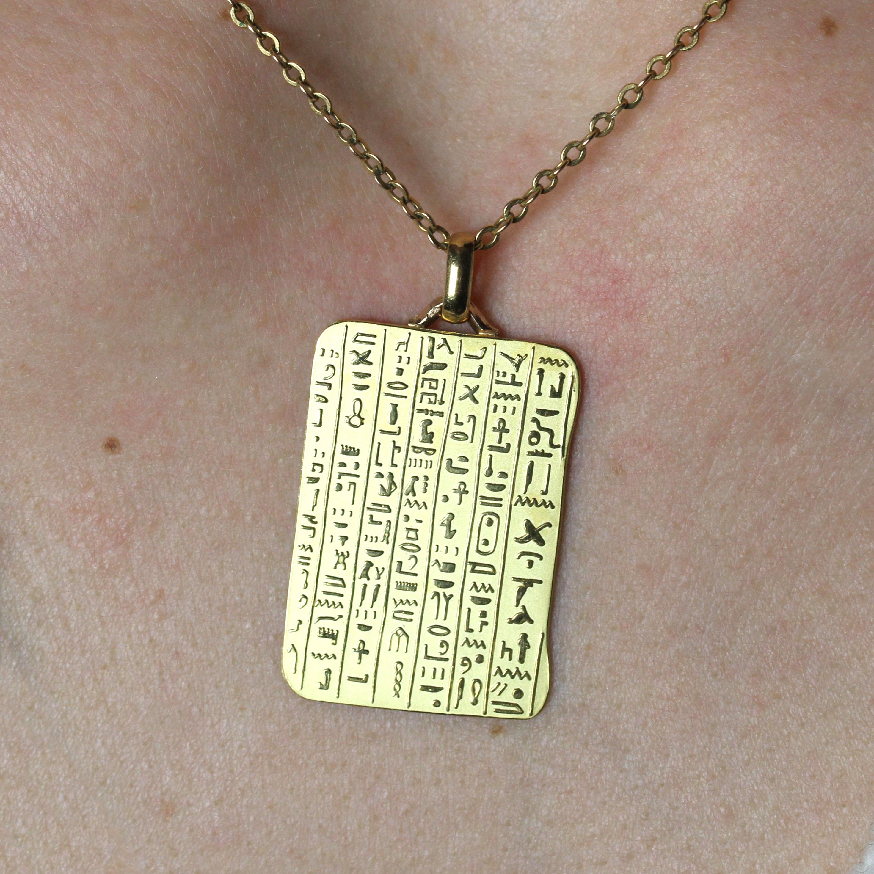 Modern 18 Karat Yellow Gold Hieroglyphics Medal Pendant 2