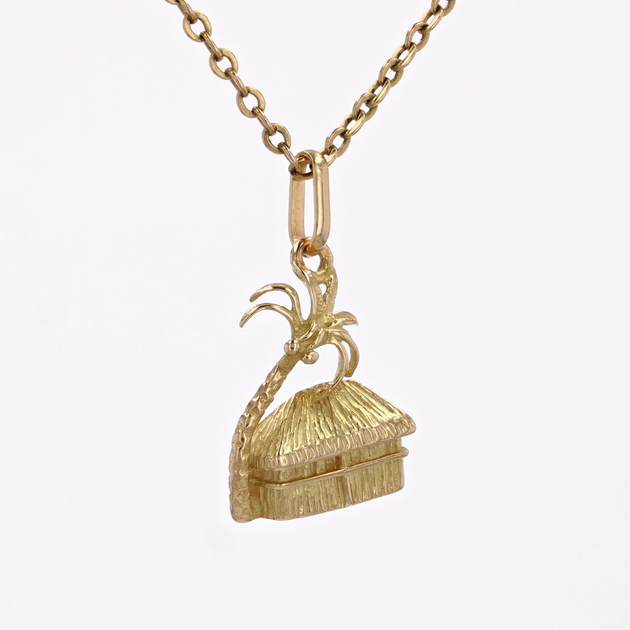 Pendentif moderne en or jaune 18 carats avec breloque arbre de noix de coco Excellent état - En vente à Poitiers, FR