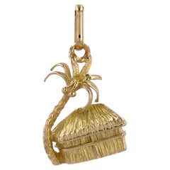 Modern 18 Karat Yellow Gold Hut Coconut Tree Charm Pendant