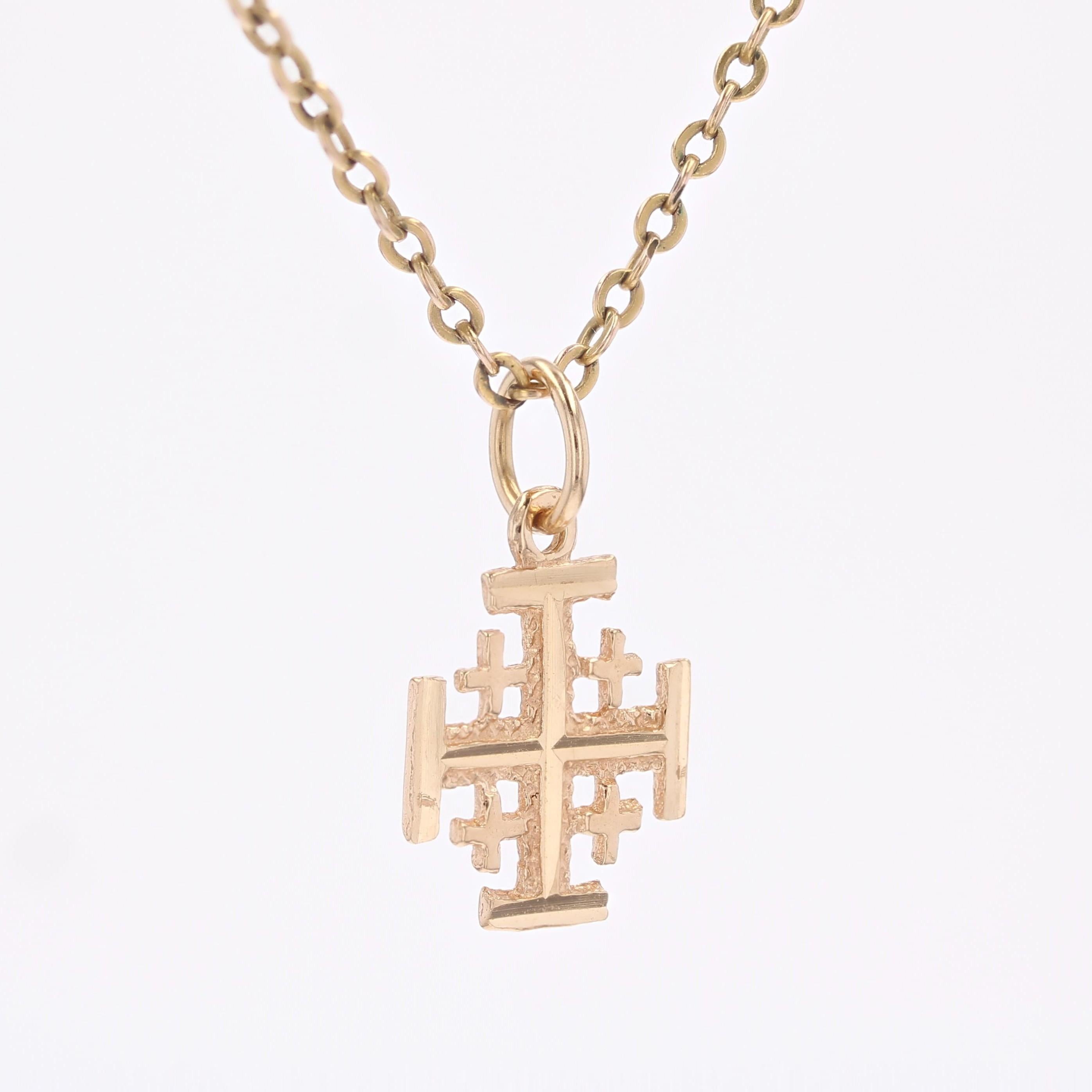 Women's or Men's Modern 18 Karat Yellow Gold Jerusalem Cross Pendant