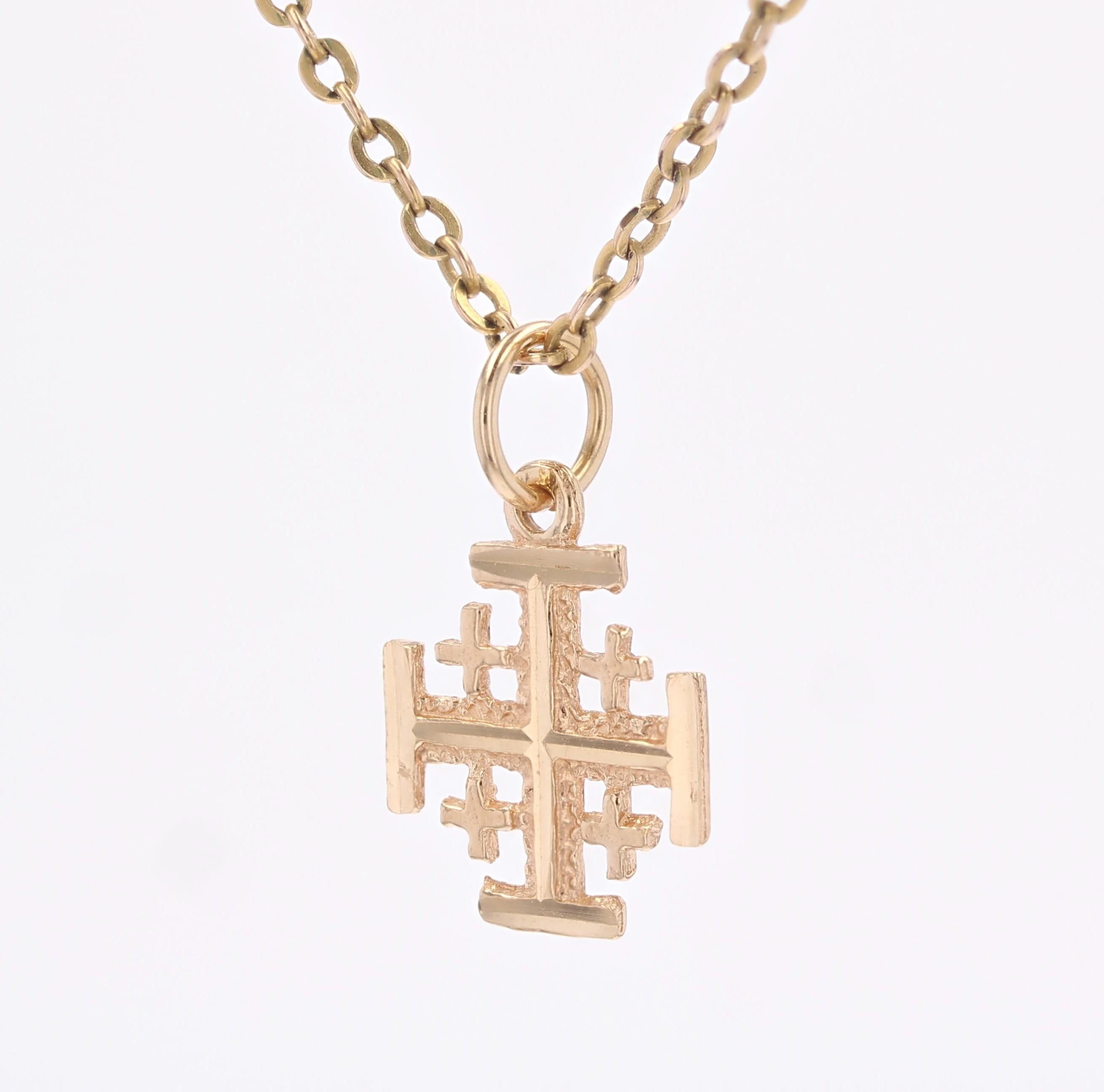 Modern 18 Karat Yellow Gold Jerusalem Cross Pendant 1
