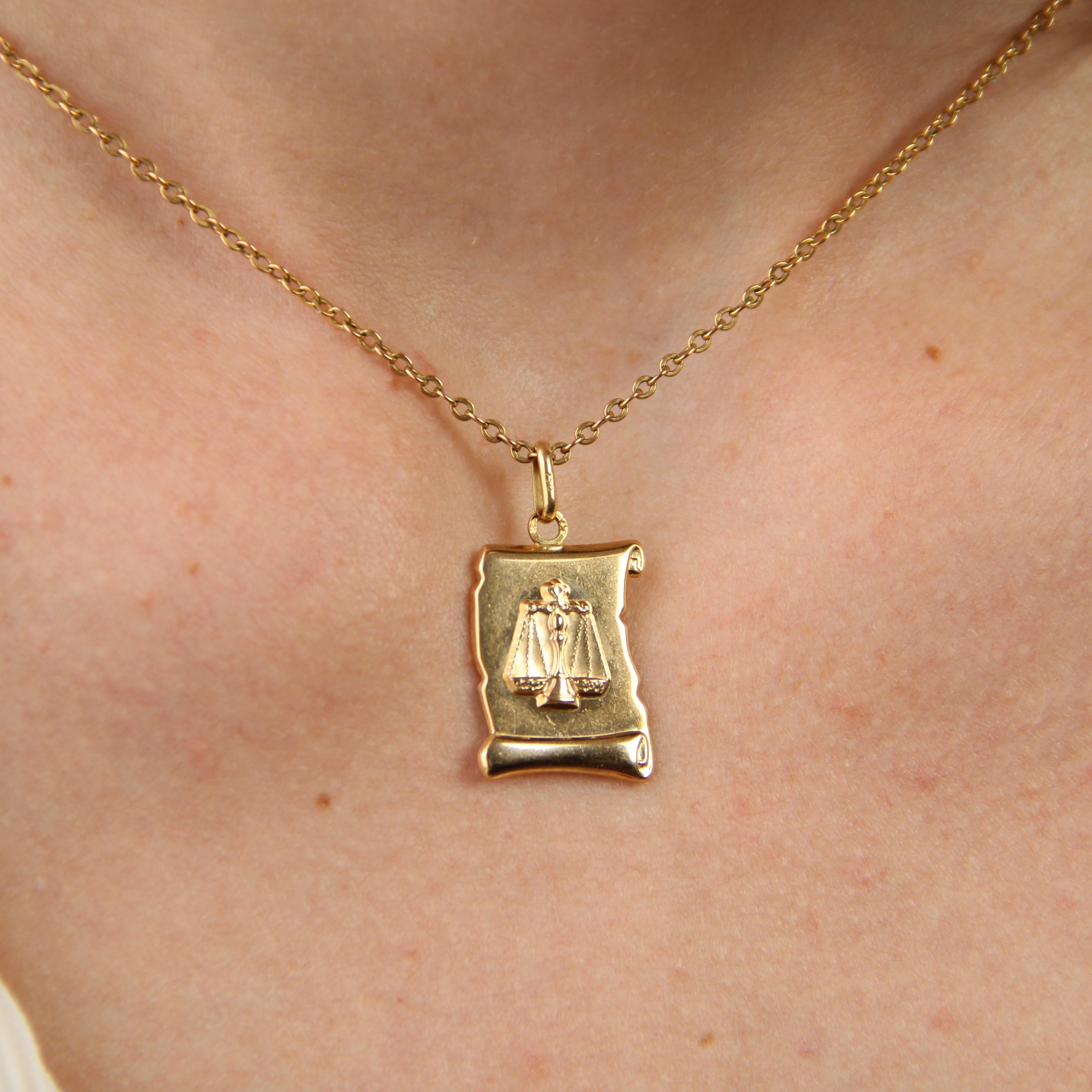Modern 18 Karat Yellow Gold Libra Medal Pendant For Sale 2