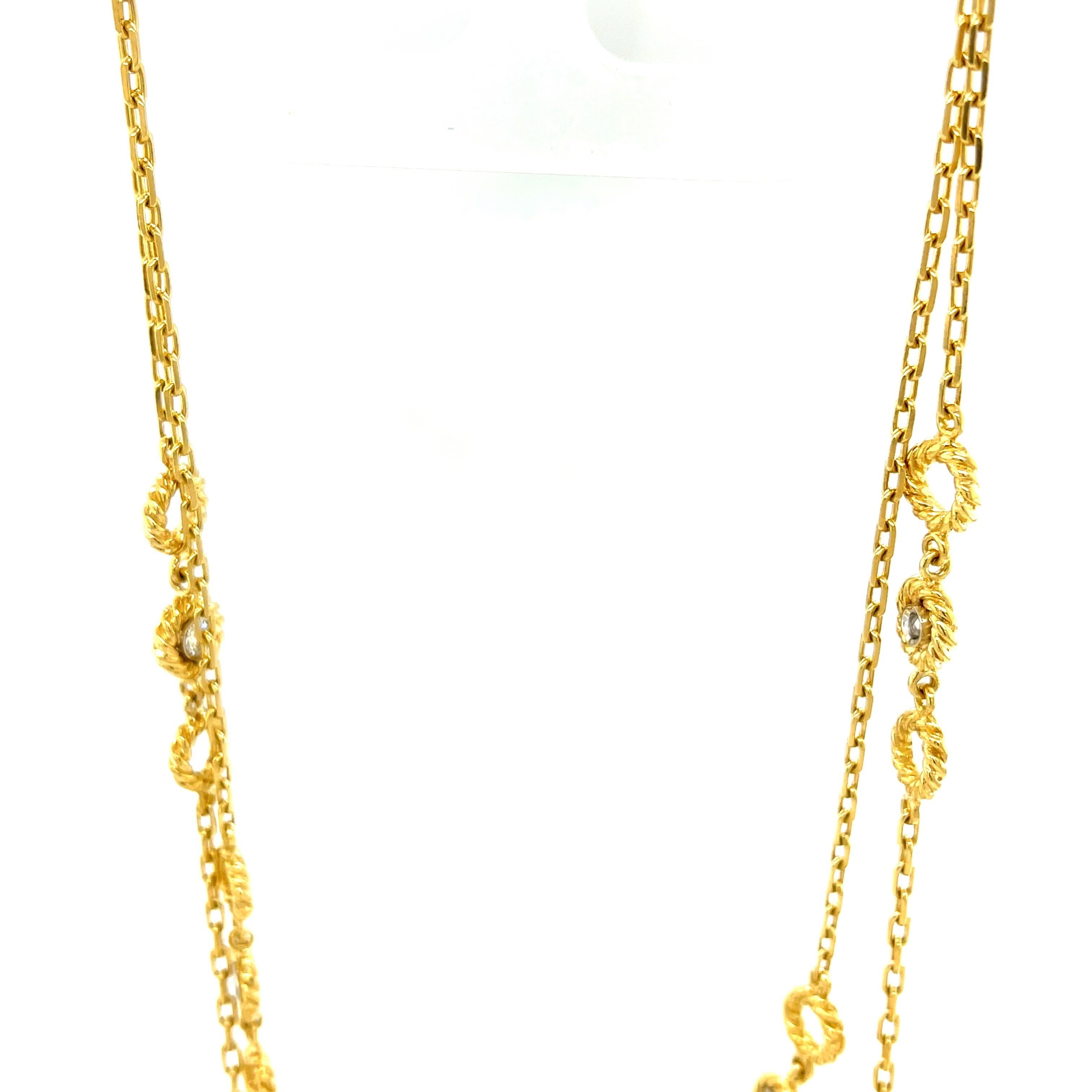 Round Cut Modern 18 Karat Yellow Gold Long Chain with Diamonds