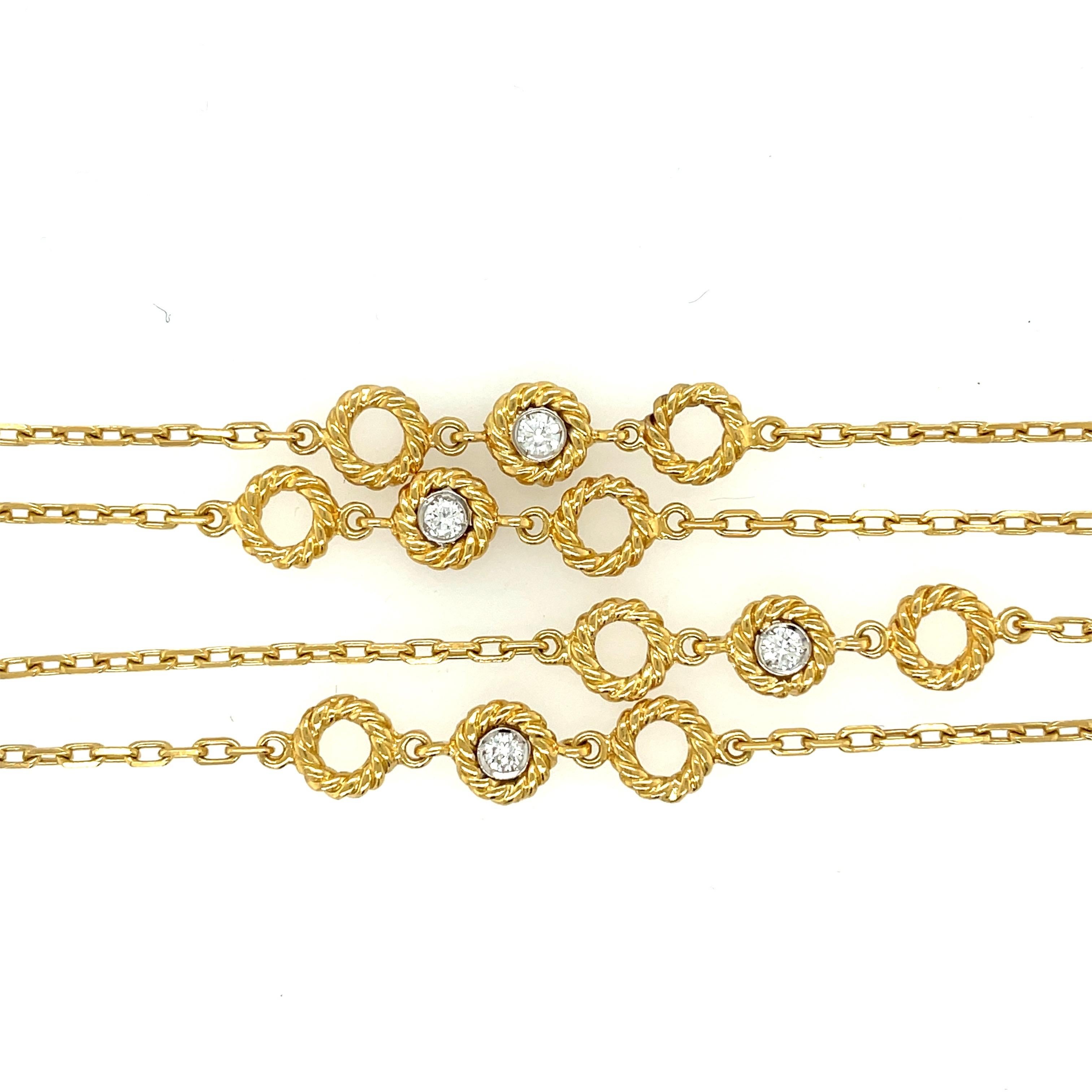 Women's or Men's Modern 18 Karat Yellow Gold Long Chain with Diamonds