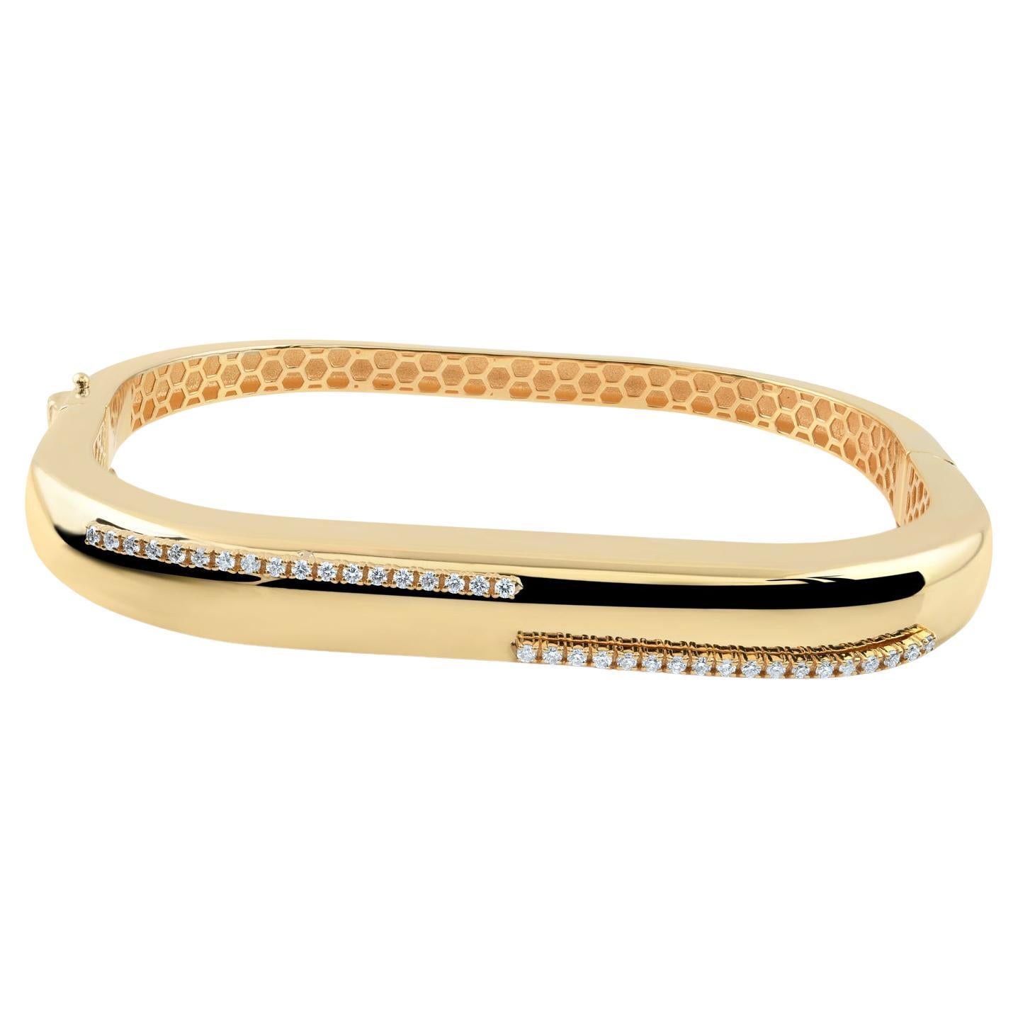 Modern 18 Karat Yellow Gold Pave Set SI/H Natural Diamond Geometrical Bracelet