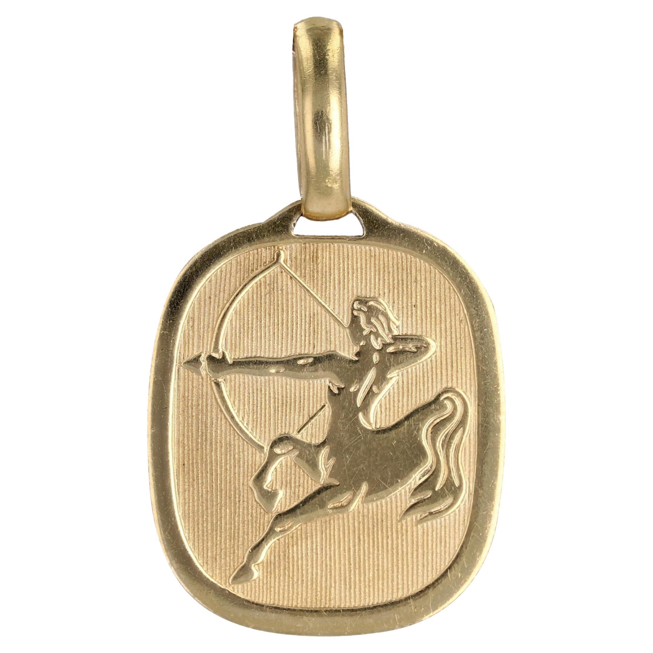 Modern 18 Karat Yellow Gold Sagittarius Medal Pendant For Sale