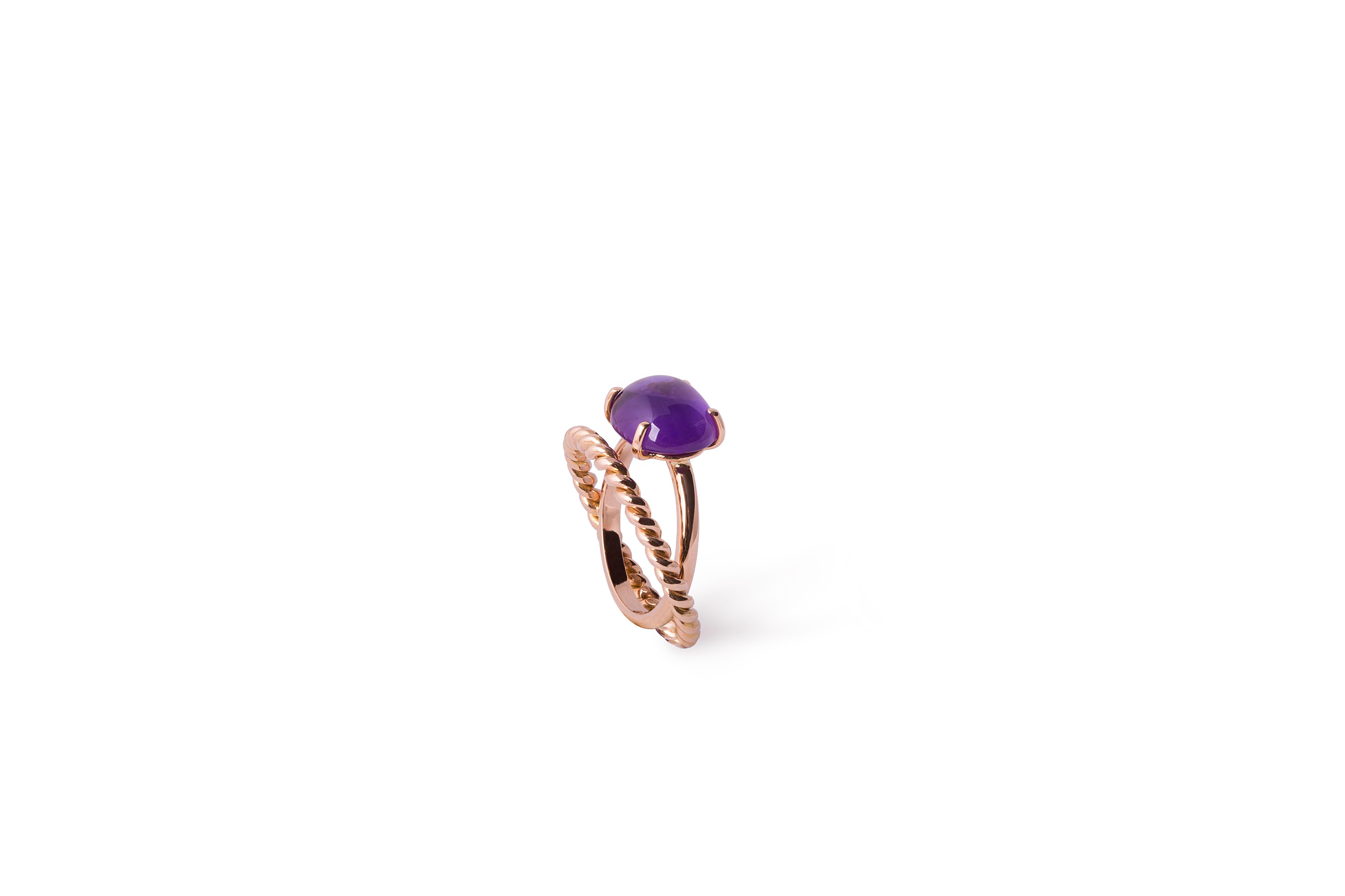 Modern 18 Karat Yellow Gold Twist Love Amethyst Handcrafted Design Ring In New Condition For Sale In Rome, IT