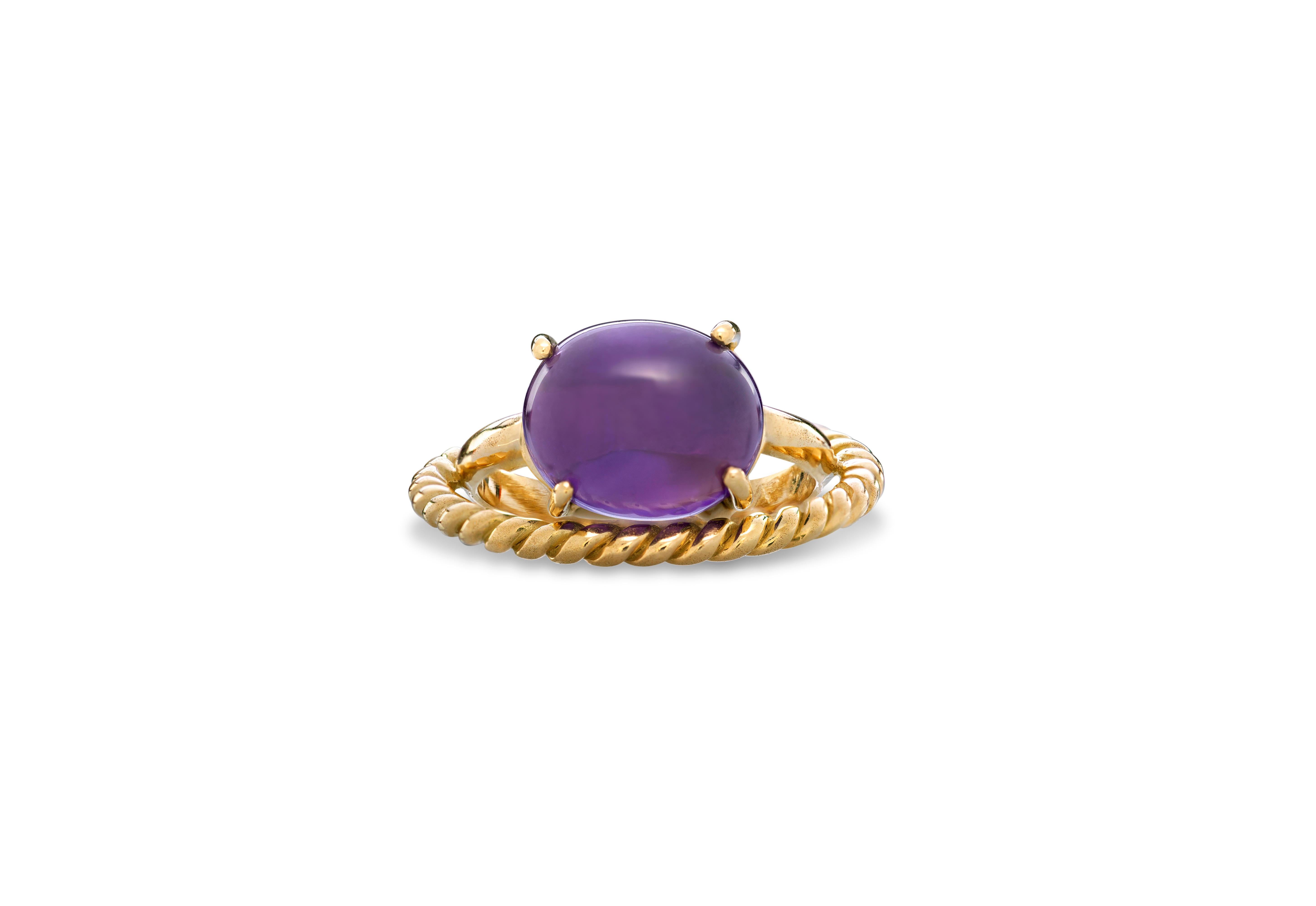 Art Deco Amethyst 18 Karat Yellow Gold Twist LoveModern Handcrafted Cabochon Design Ring For Sale