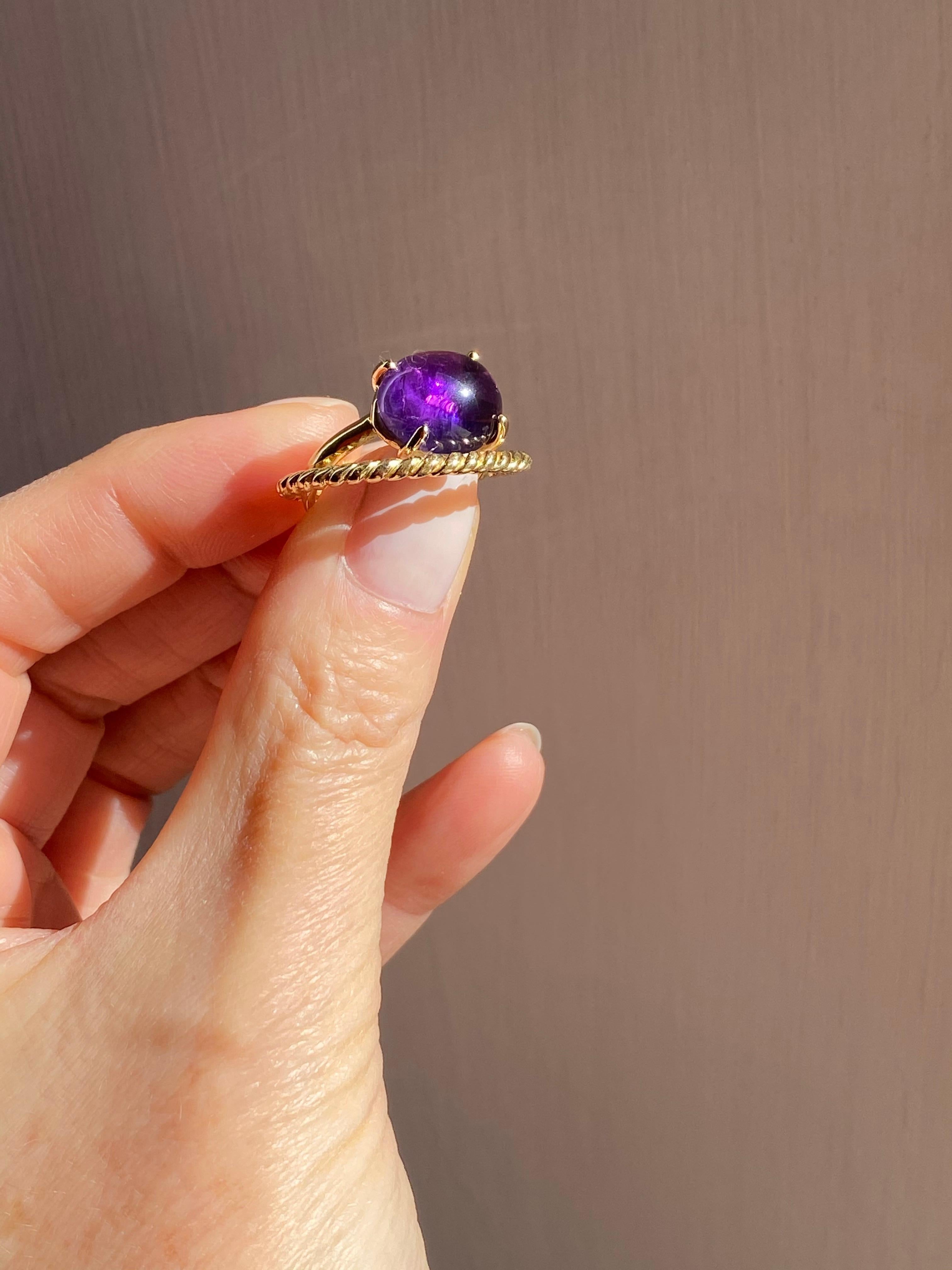 Artist Rossella Ugolini Twist Love Amethyst 18k Yellow Gold Handcrafted Design Ring For Sale