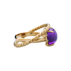 Modern 18 Karat Yellow Gold Twist Love Amethyst Handcrafted Design Ring