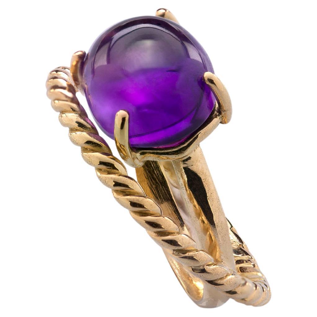 Modern 18 Karat Yellow Gold Twist Love Amethyst Handcrafted Design Ring For Sale