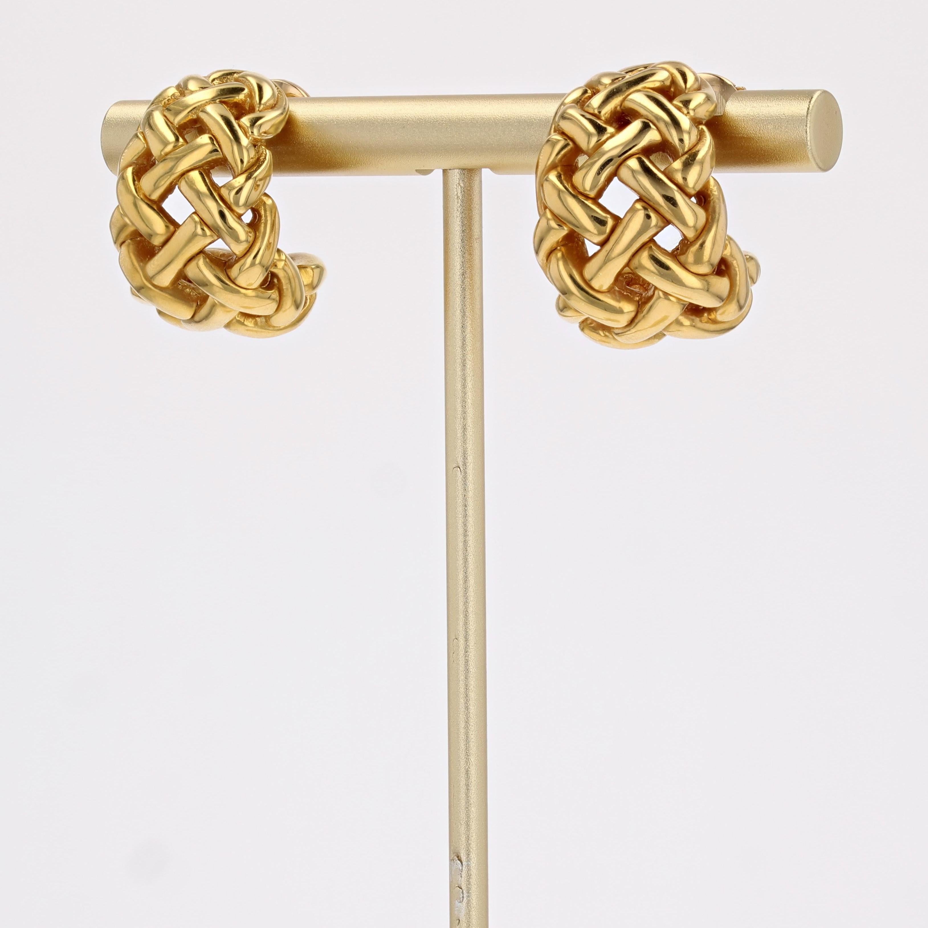 Women's Modern 18 Karat Yellow Gold Wide Half Hoop Braided Earrings
