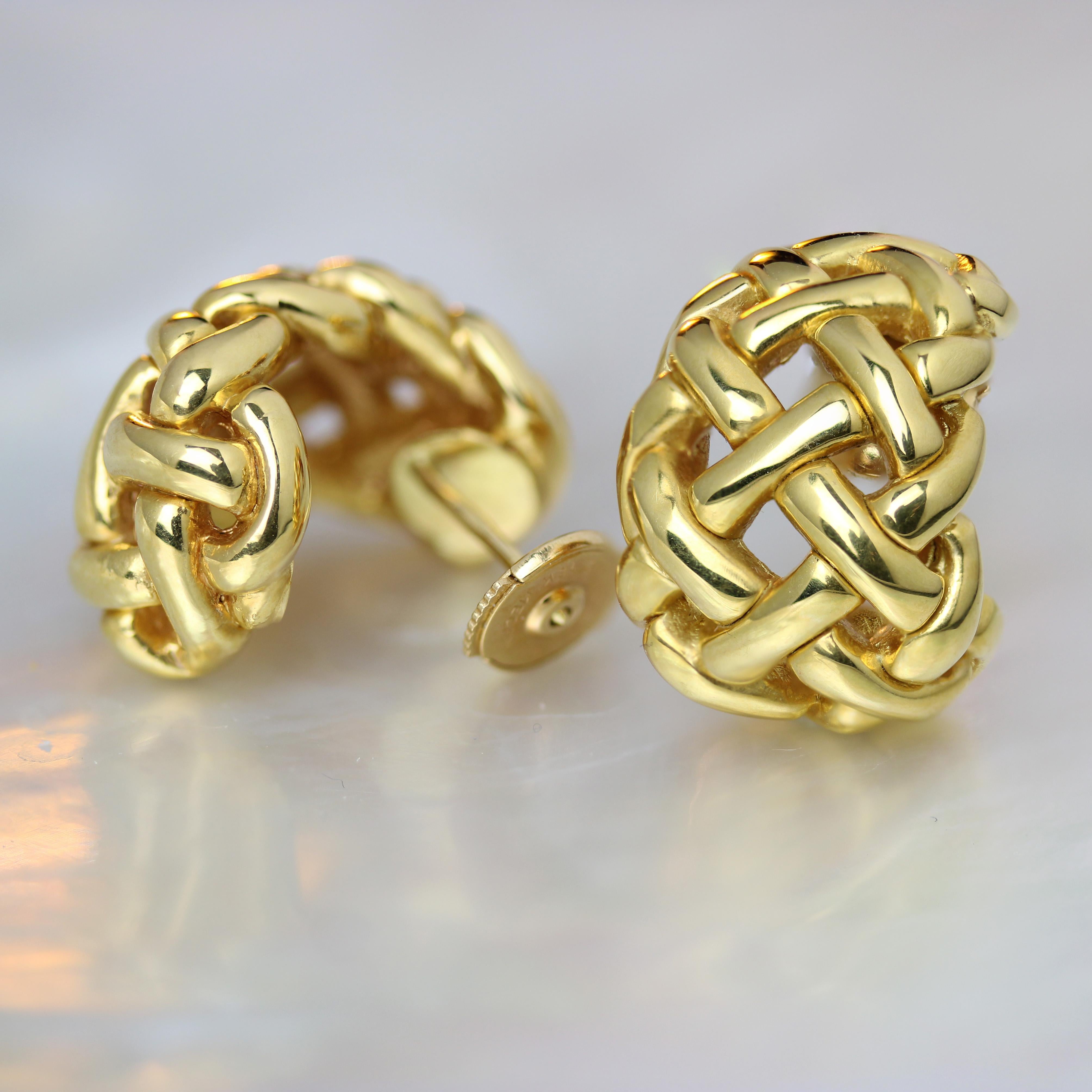 Modern 18 Karat Yellow Gold Wide Half Hoop Braided Earrings 2