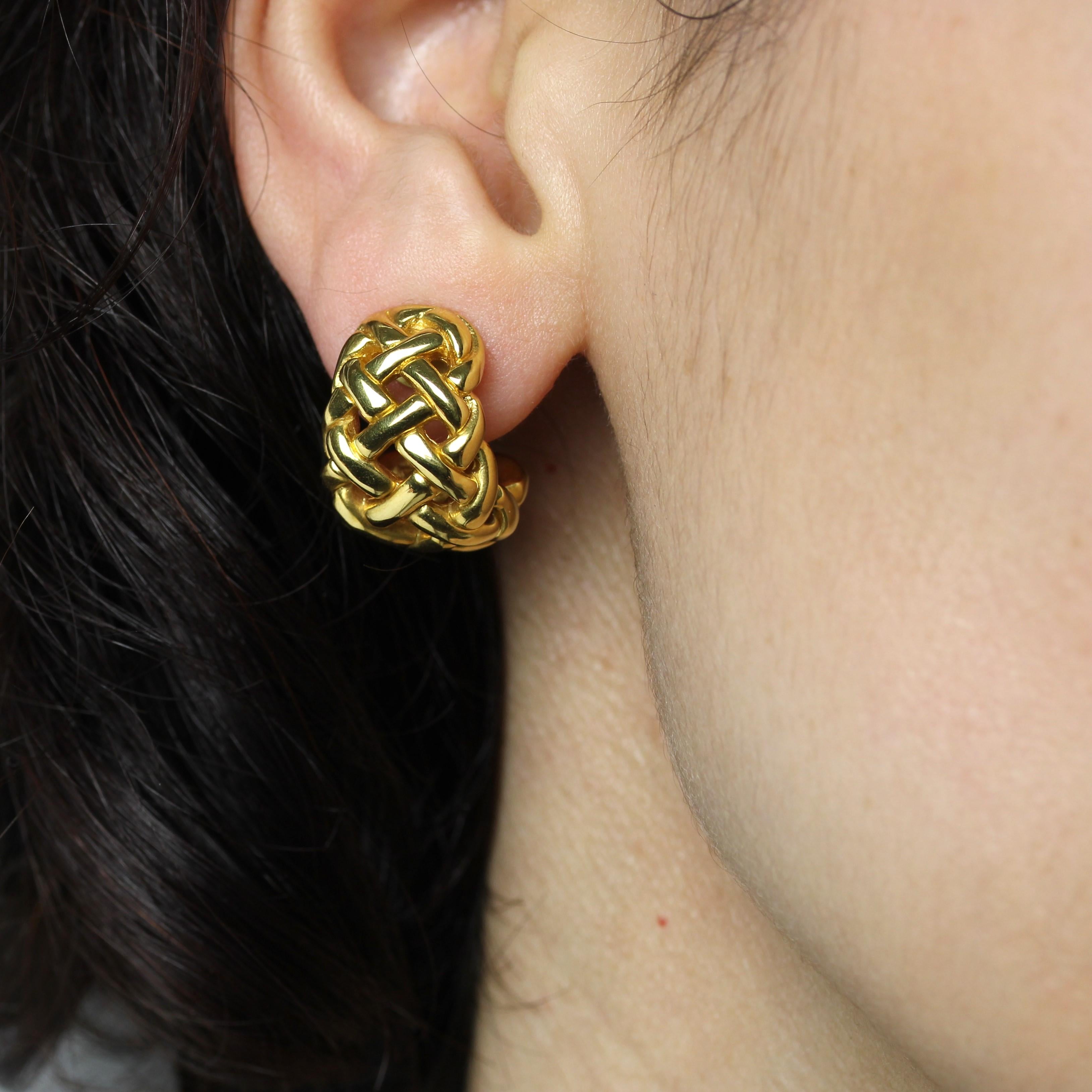 Modern 18 Karat Yellow Gold Wide Half Hoop Braided Earrings 3