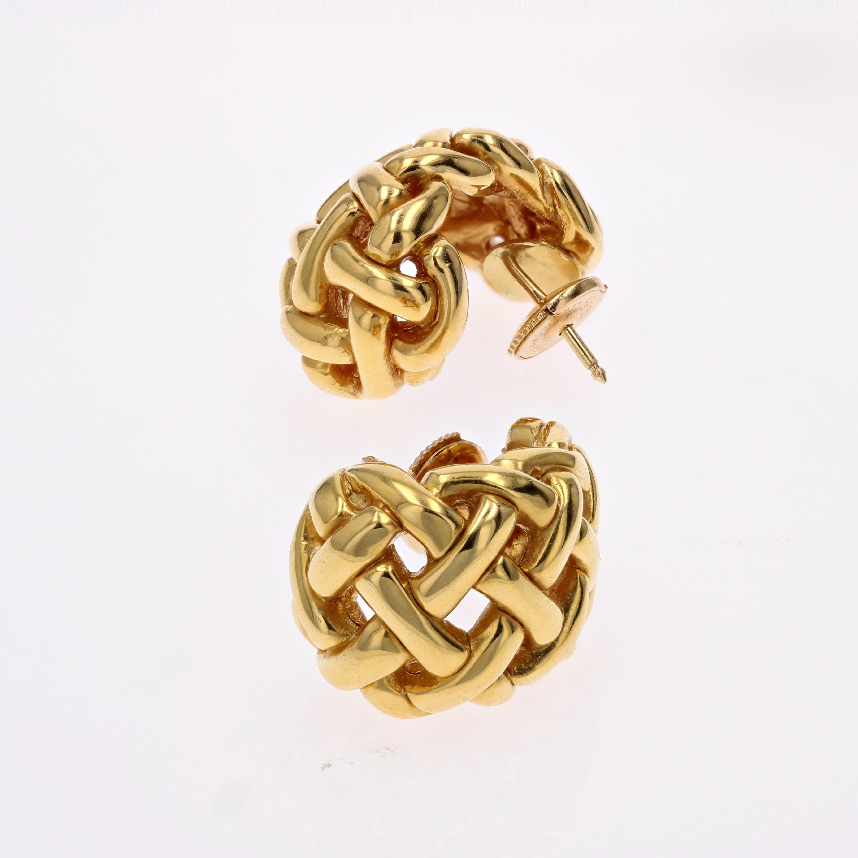 Modern 18 Karat Yellow Gold Wide Half Hoop Braided Earrings 4