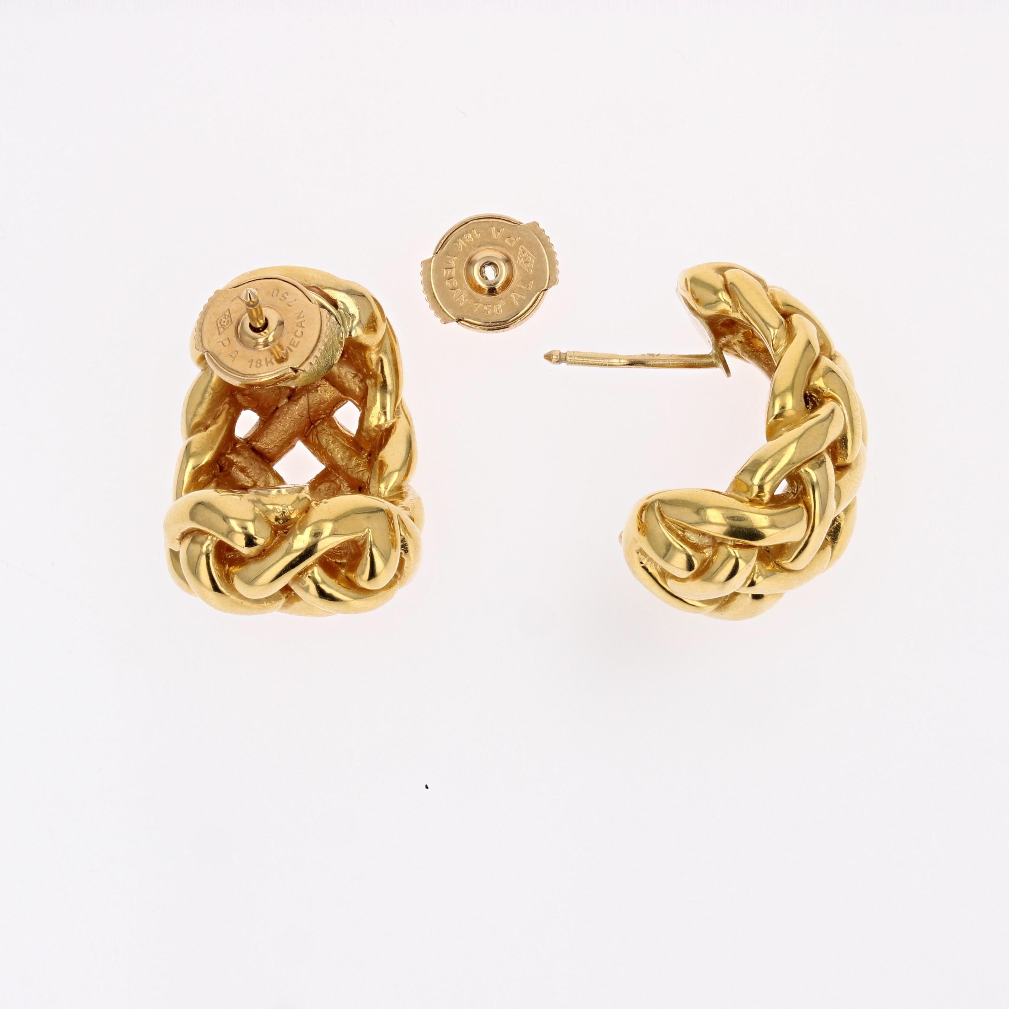 Modern 18 Karat Yellow Gold Wide Half Hoop Braided Earrings 5