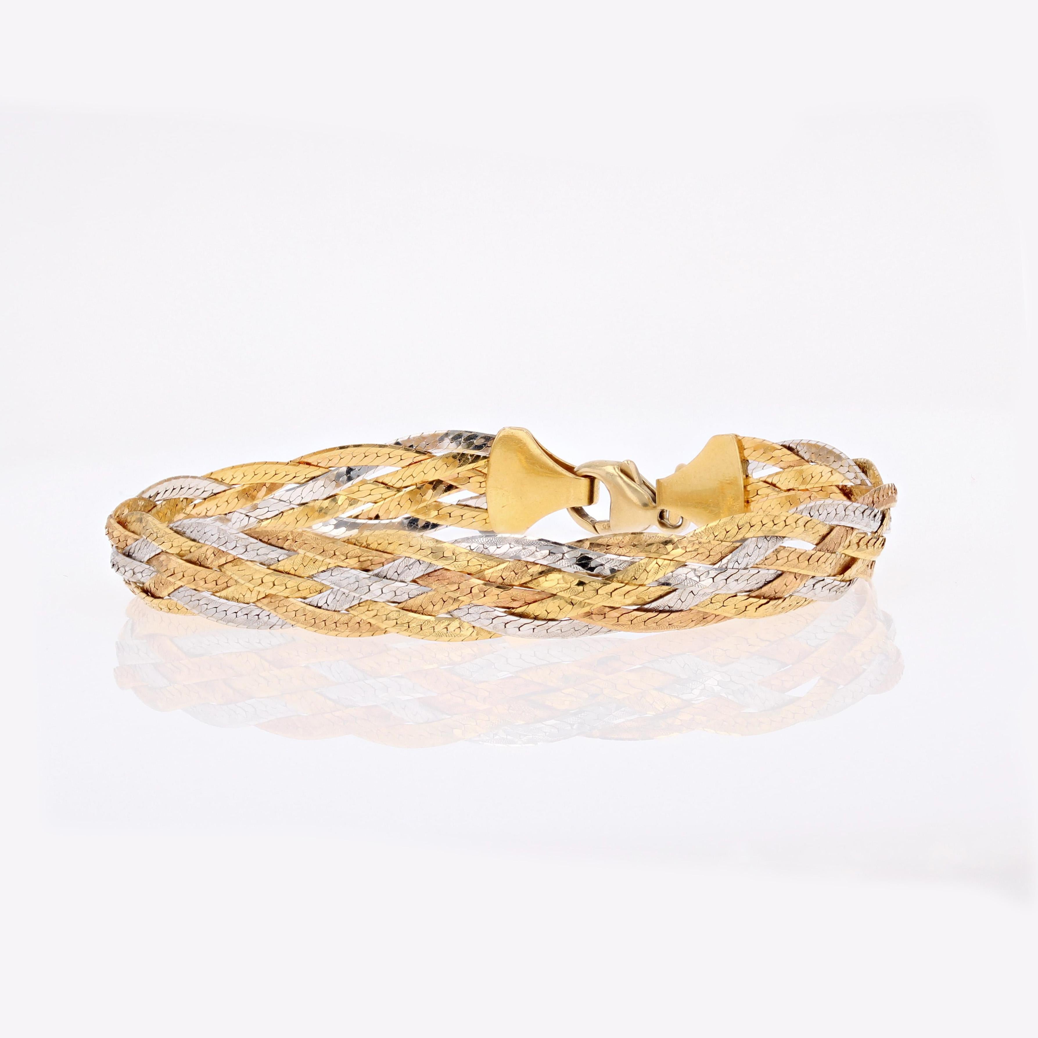 Modern 18 Karat Yellow Rose and White Gold Flat Braid Bracelet In Good Condition In Poitiers, FR