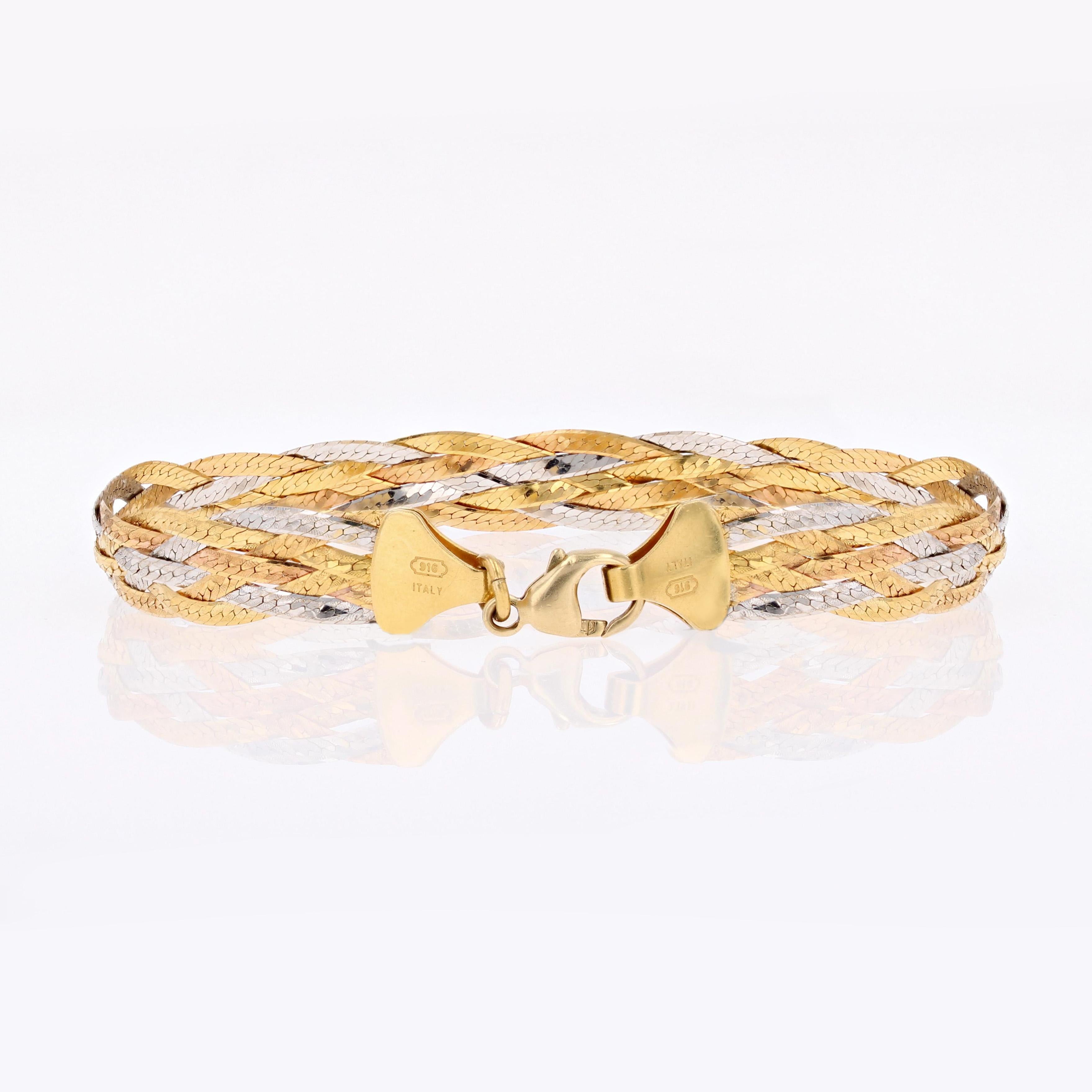 Modern 18 Karat Yellow Rose and White Gold Flat Braid Bracelet 2