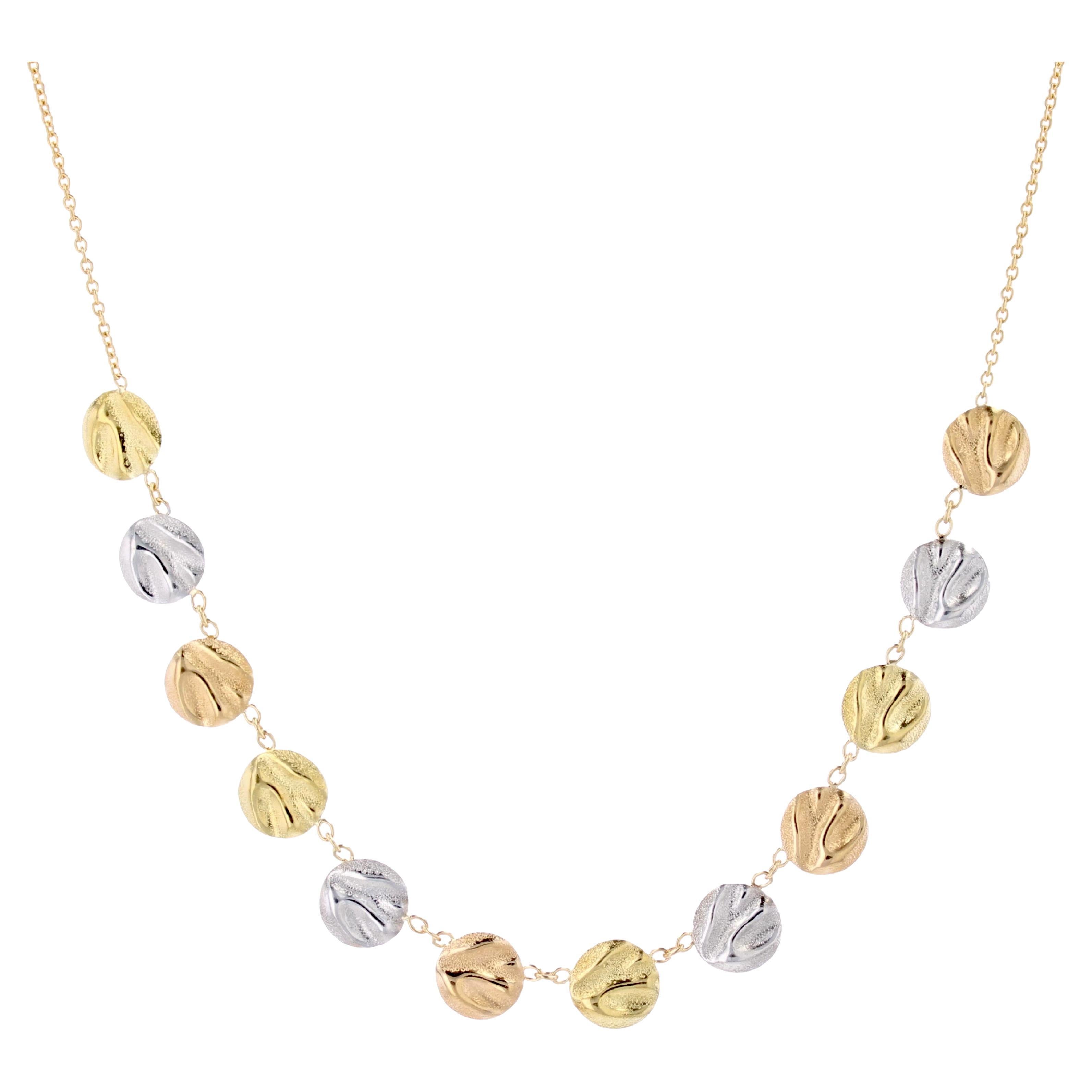 Modern 18 Karat Yellow White and Rose Gold Pellets Fine Necklace