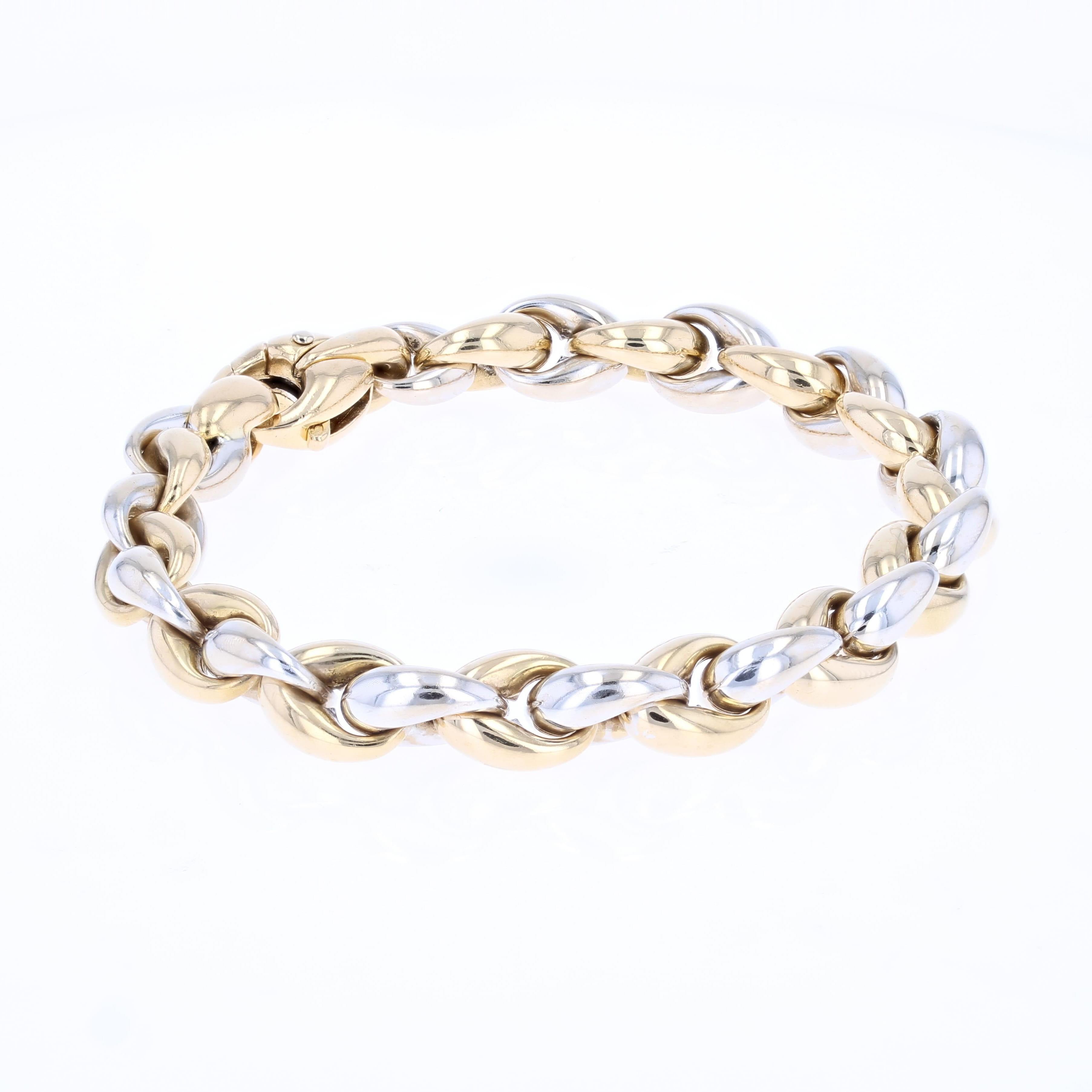 Bracelet moderne en or jaune blanc 18 carats à chaîne courbée Pour femmes en vente