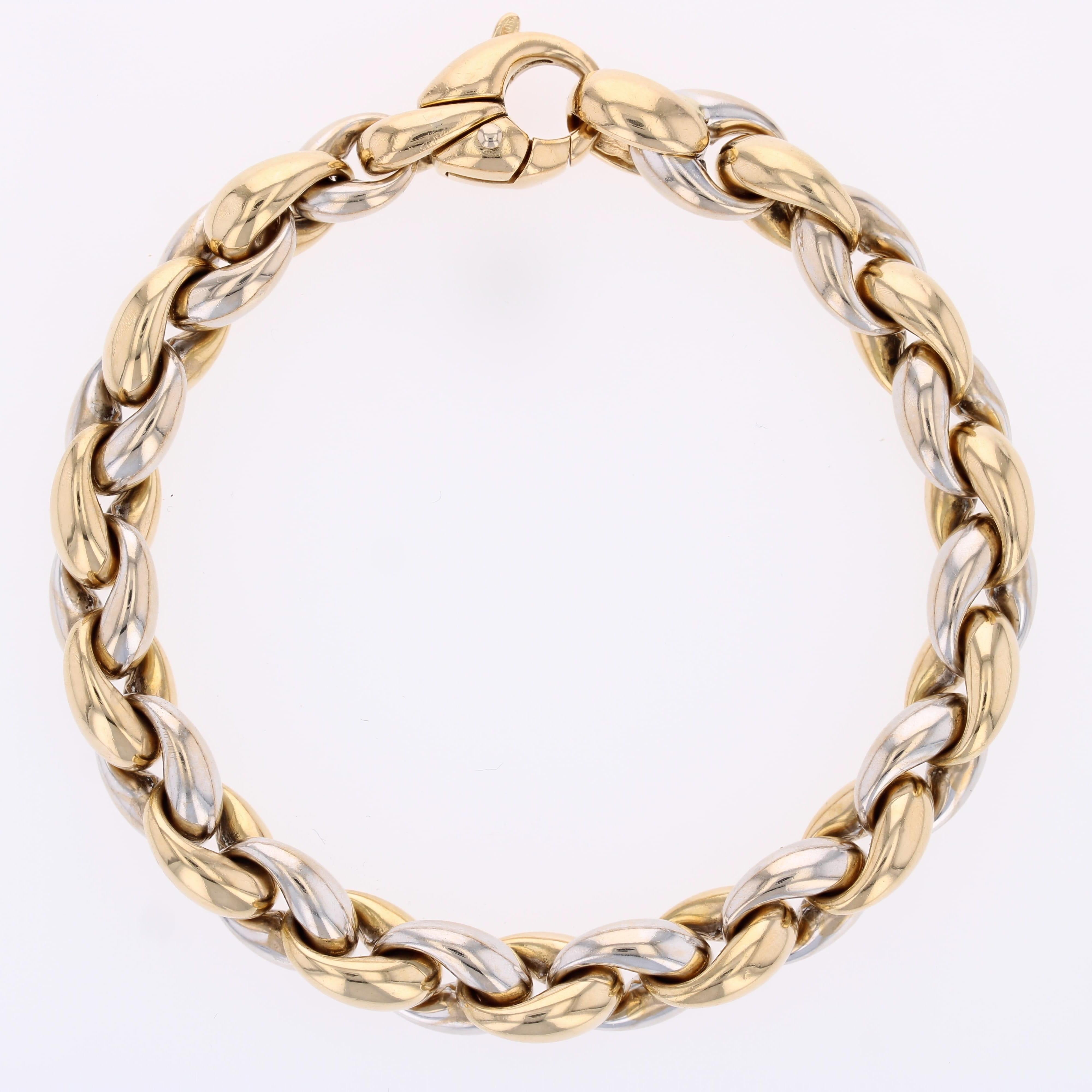 Bracelet moderne en or jaune blanc 18 carats à chaîne courbée en vente 2
