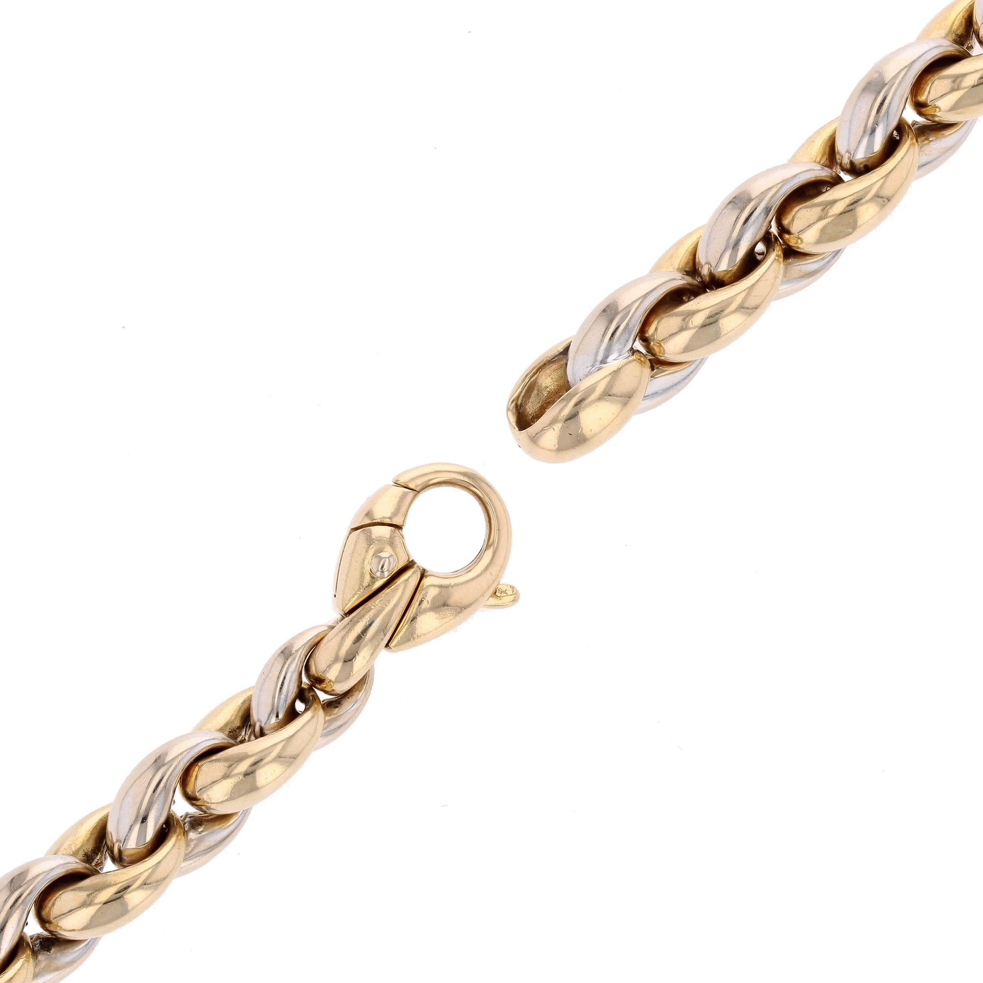 Bracelet moderne en or jaune blanc 18 carats à chaîne courbée en vente 3