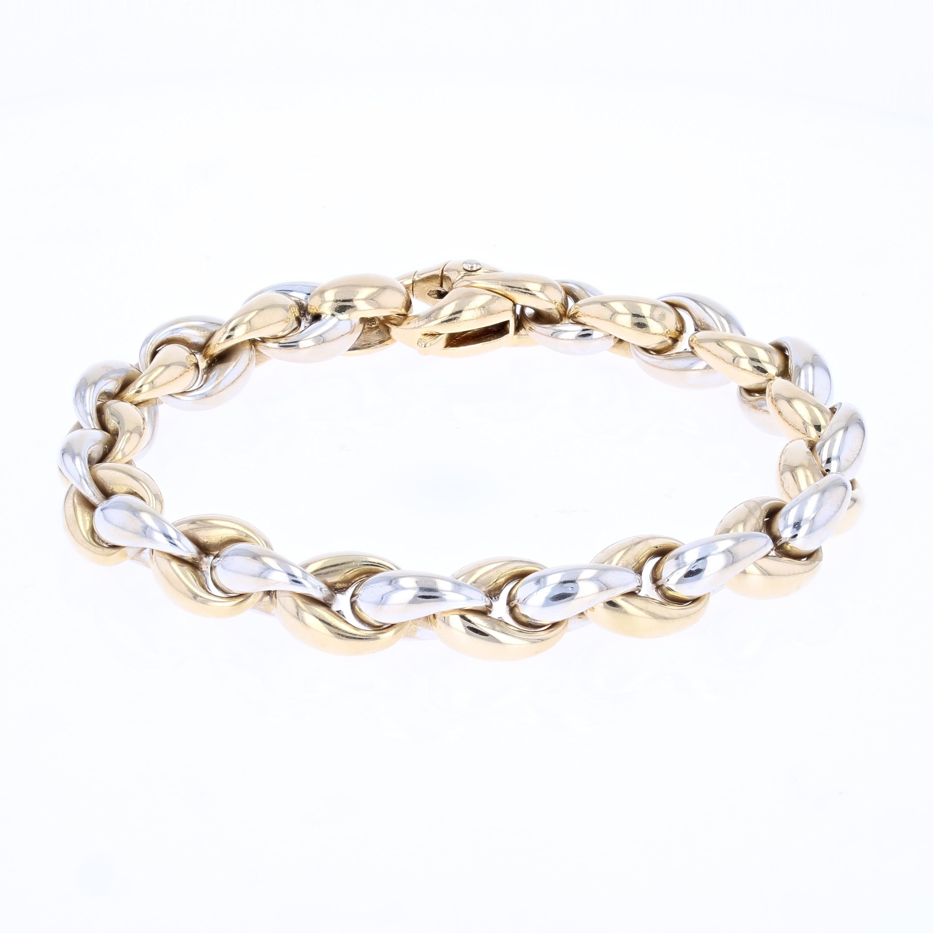 Bracelet moderne en or jaune blanc 18 carats à chaîne courbée en vente 4