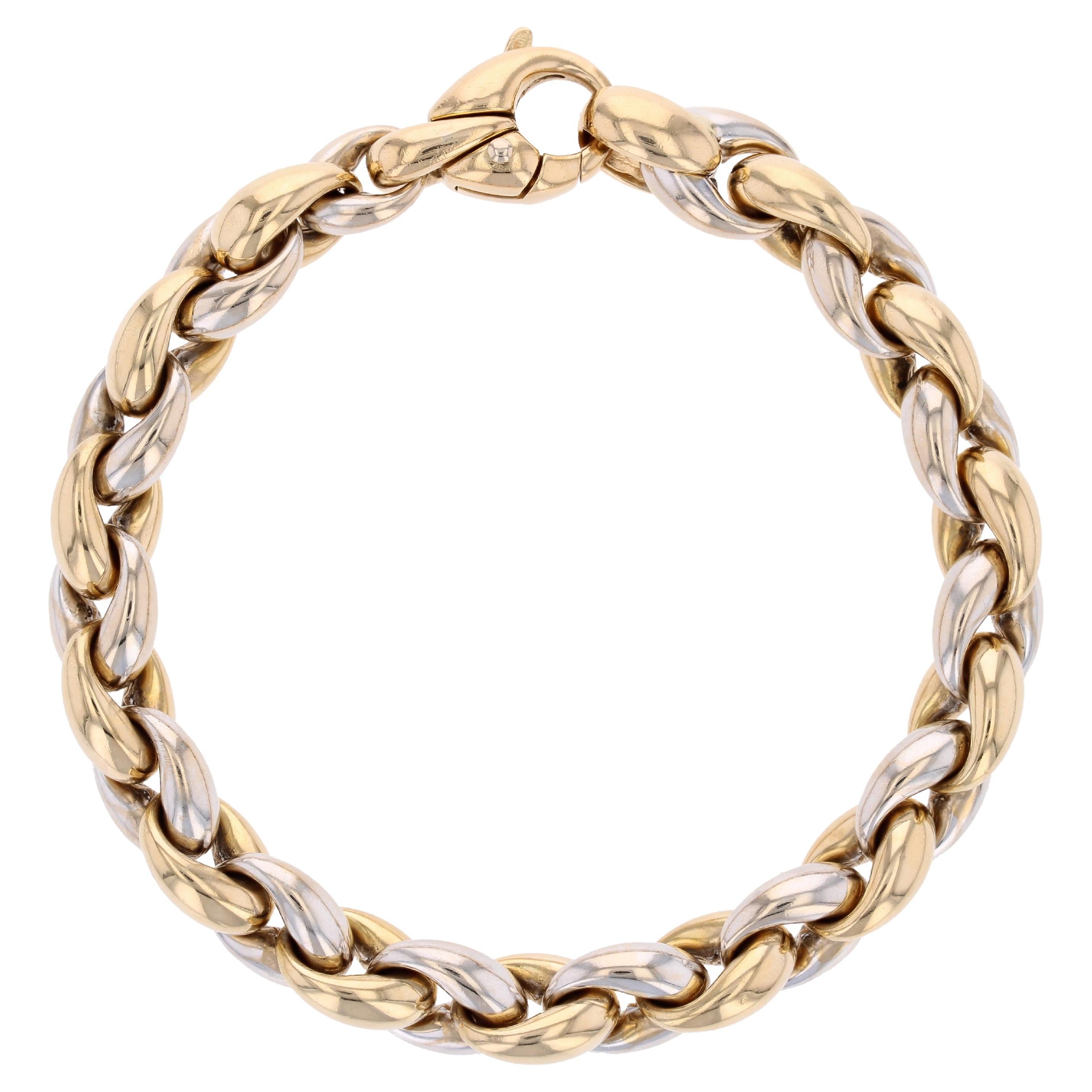 Bracelet moderne en or jaune blanc 18 carats à chaîne courbée en vente
