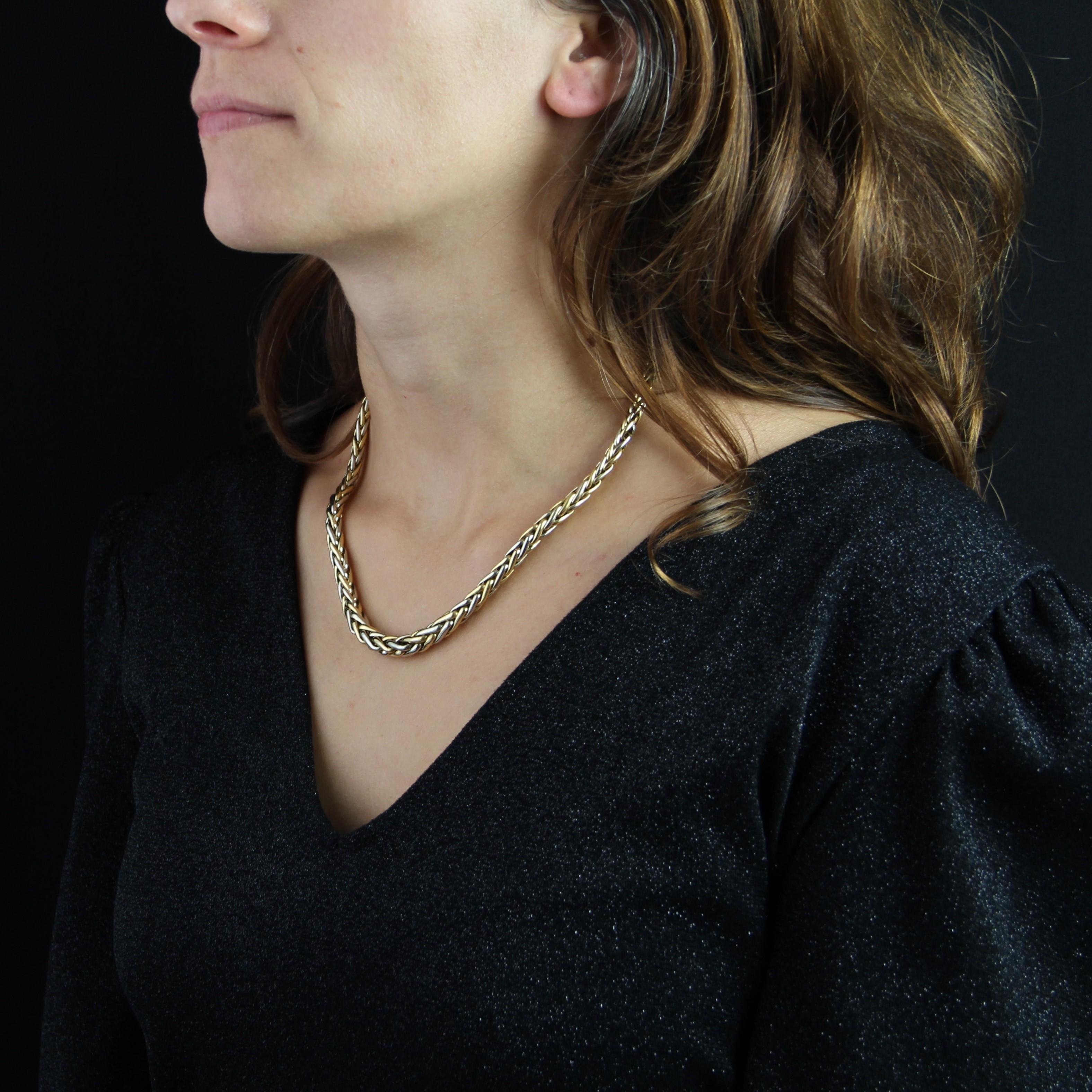 Modern 18 Karat Yellow White Gold Palm Tree Mesh Necklace In Good Condition In Poitiers, FR