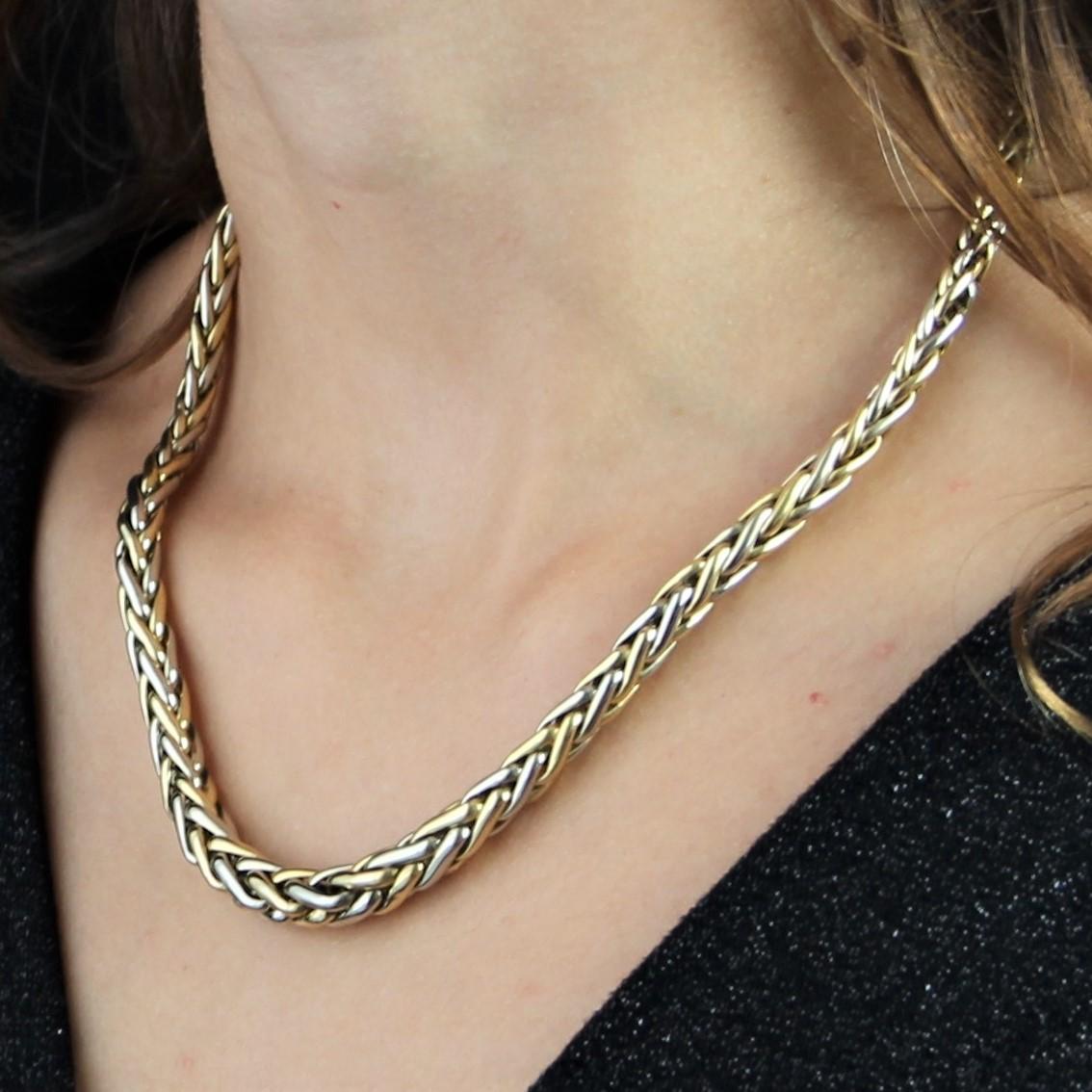Modern 18 Karat Yellow White Gold Palm Tree Mesh Necklace 2