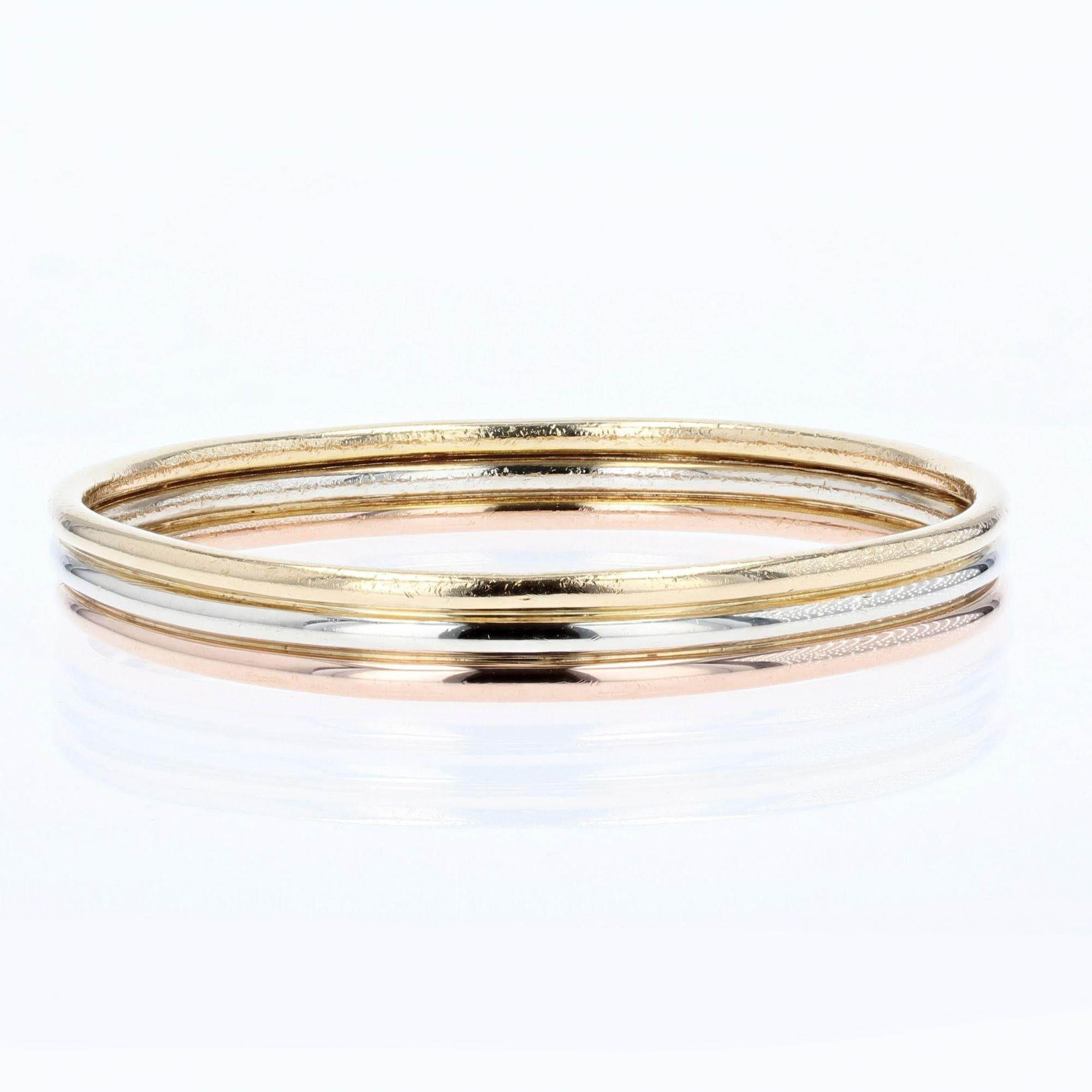 Modern 18 Karat Yellow White Rose Gold Bangle Bracelet In Good Condition For Sale In Poitiers, FR
