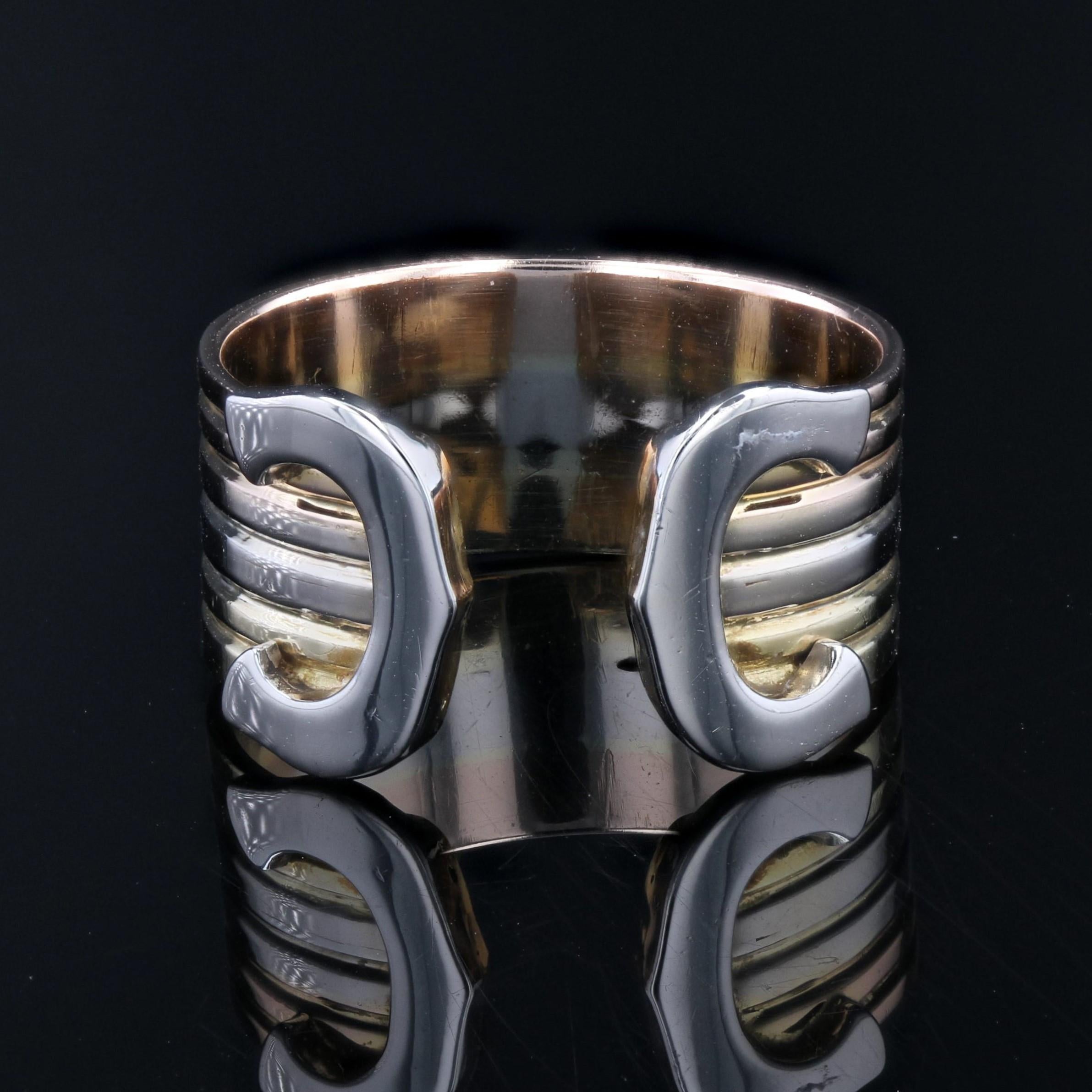 Modern 18 Karats 3 Golds Double C Cartier Style Ring In Good Condition In Poitiers, FR