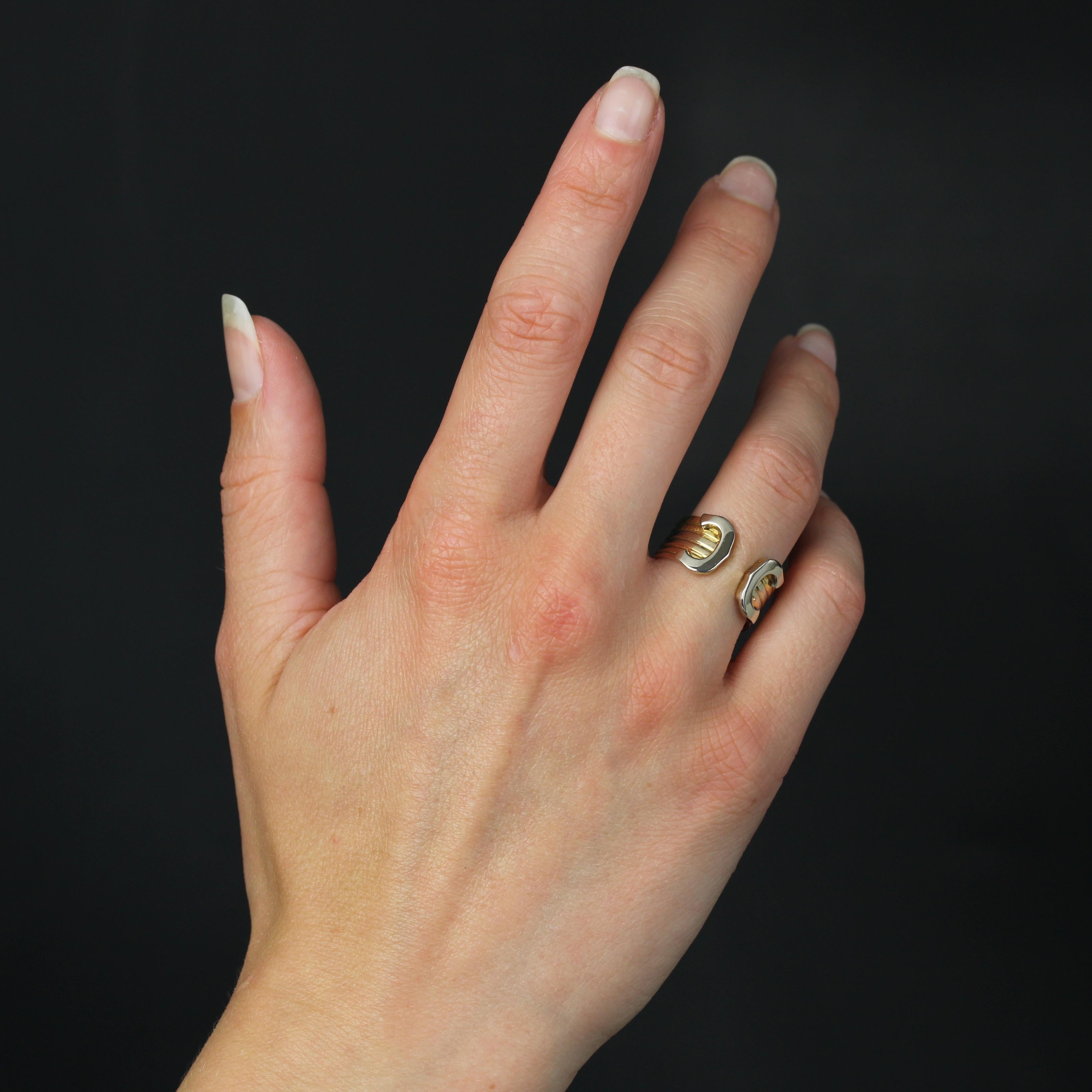 Women's or Men's Modern 18 Karats 3 Golds Double C Cartier Style Ring