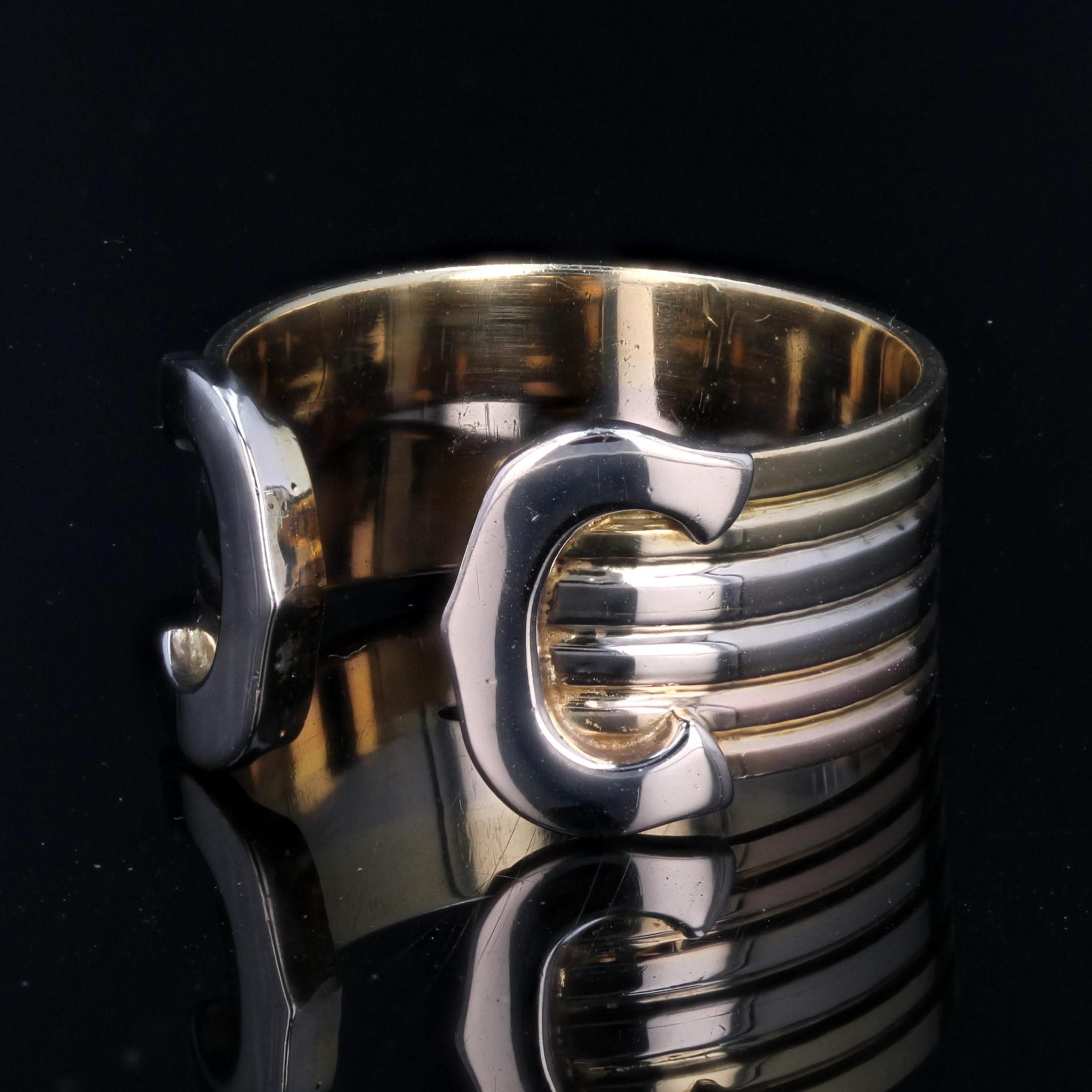 Modern 18 Karats 3 Golds Double C Cartier Style Ring 1