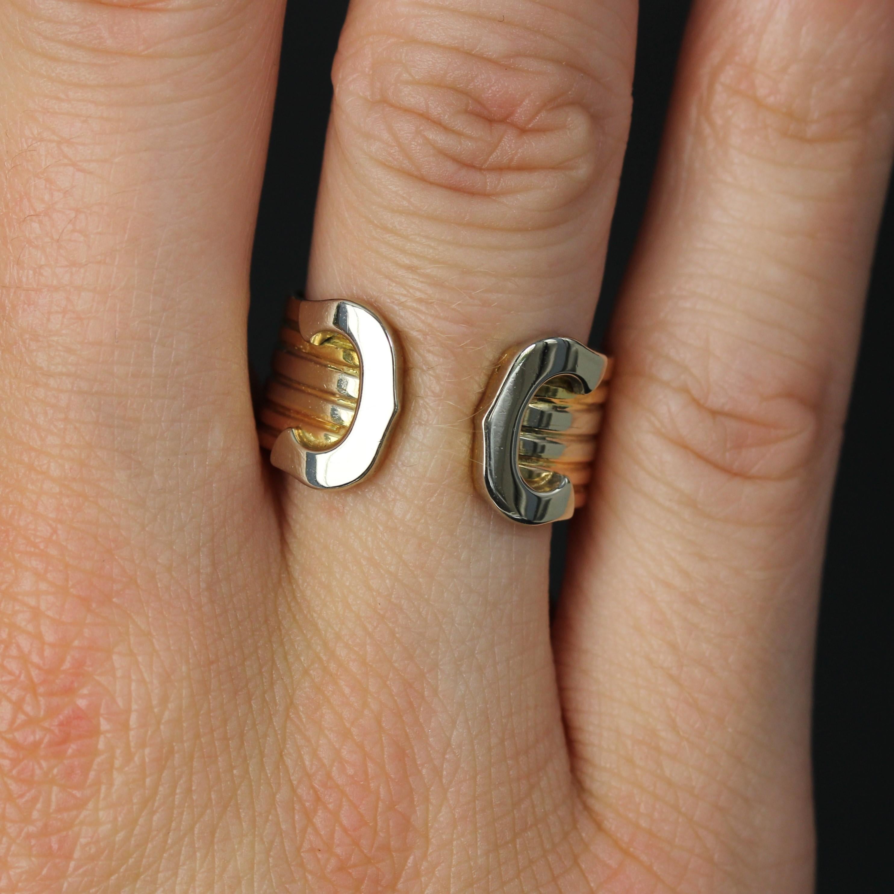 Modern 18 Karats 3 Golds Double C Cartier Style Ring 5