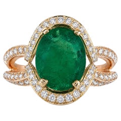 Modern 1.81ct Emerald Statement Ring with Pavé Diamond Halo, 14K Tri-Color Gold