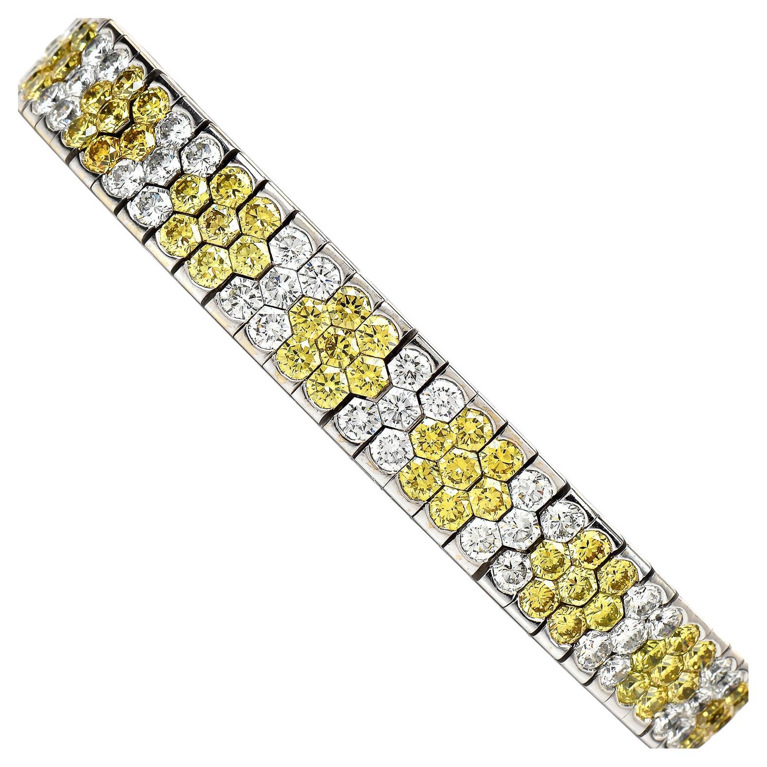 Bracelet moderne en or 18 carats avec diamants jaunes fantaisie naturels de 18,72 carats