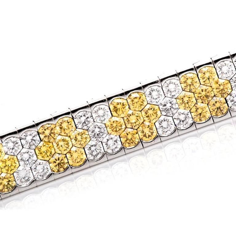 Modernes 18 Karat natürliches Fancy Gelbes Diamantarmband aus 18 Karat Gold (Französischer Schliff) im Angebot