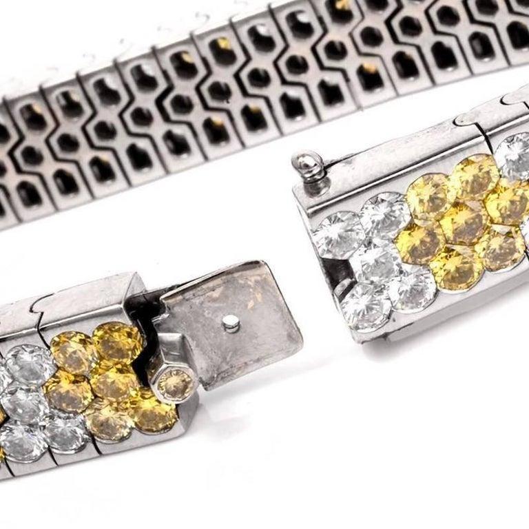 French Cut Modern 18.72 Carat Natural Fancy Yellow Diamond 18 Karat Gold Bracelet For Sale