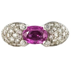 Modern 1.88 Carat Pink Sapphire 1.28 Carat Brillant Cut Diamond 18K Gold Ring