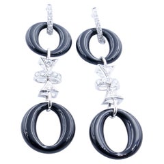 Modern 18ct Agate/Onyx 
Diamond Drop Earrings