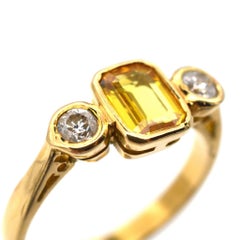 Modern 18ct Gold, Yellow Sapphire and Diamond Three Stone Ring