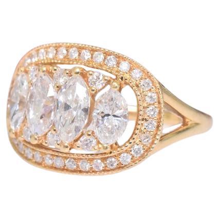 Modern 18ct Yellow Gold Marquise And Round Brilliant Cut Diamond Ring - 1.90ct I For Sale