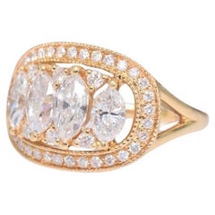 Modern 18ct Yellow Gold Marquise And Round Brilliant Cut Diamond Ring - 1.90ct I