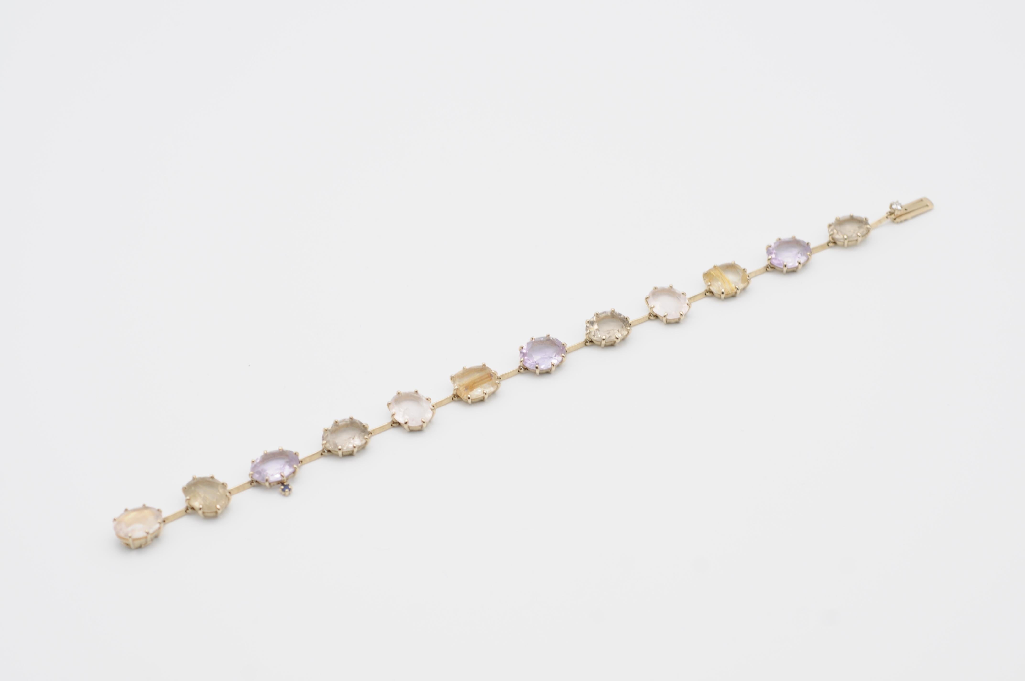 Modern 18k bracelet made of citrine, amethyst, smoky quartz 12