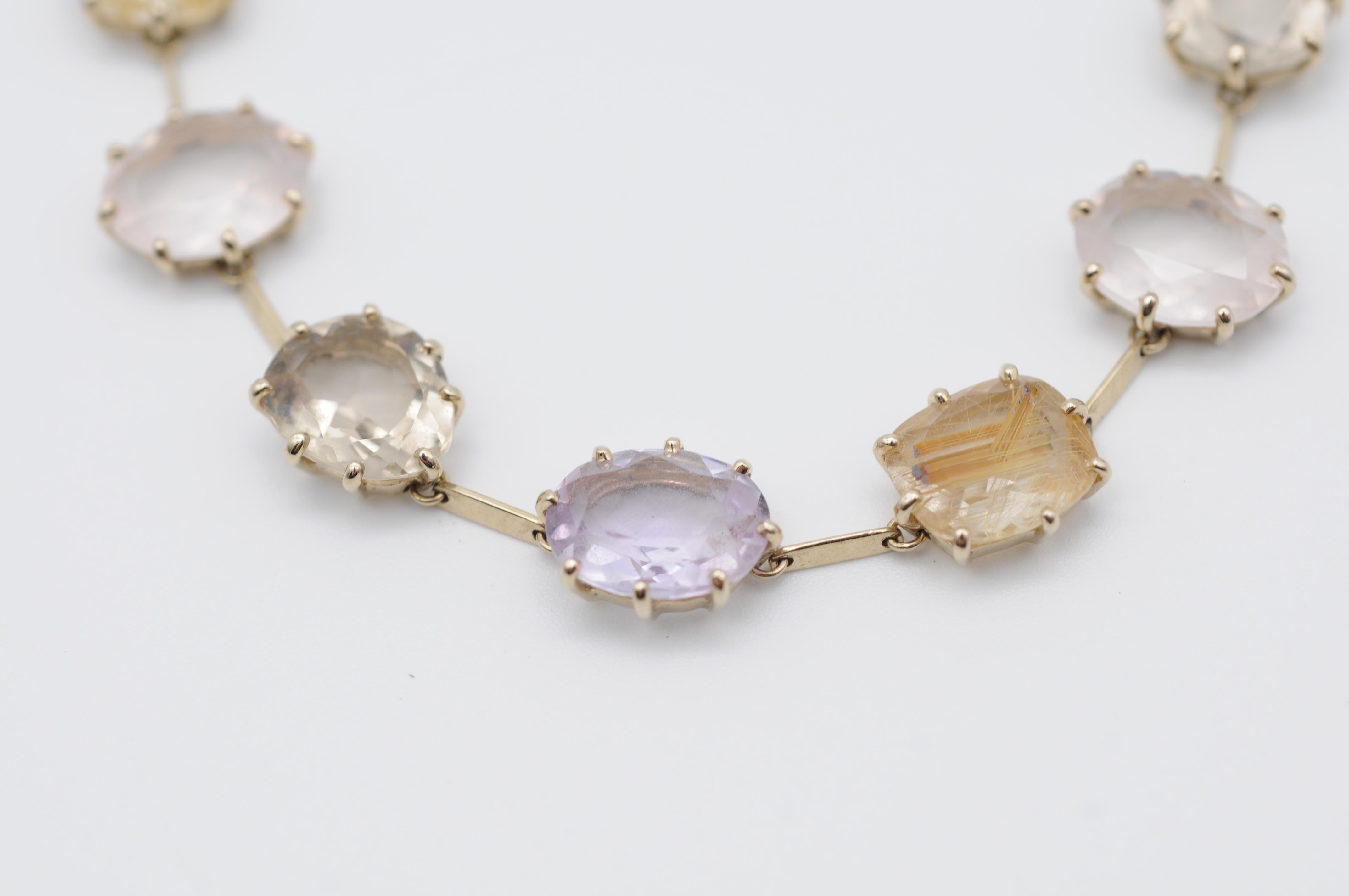 Uncut Modern 18k bracelet made of citrine, amethyst, smoky quartz