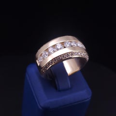 Modern 18K Gold Diamond Band Ring with Channel Set Round Diamonds