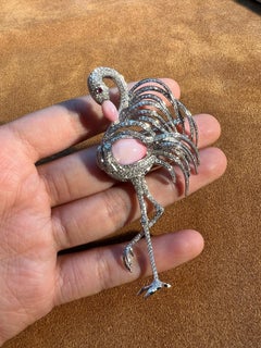 Modern 18k Gold Diamond Flamingo Brooch with Conch Pearls
