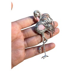 Modern 18k Gold Diamond Flamingo Brooch with Conch Pearls