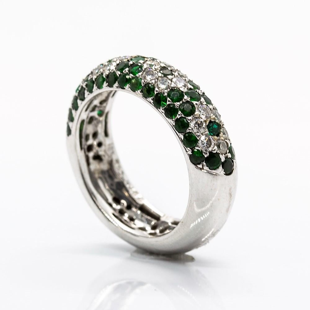 Women's or Men's Modern 18 Karat Gold Diamonds and Emeralds Ring For Sale